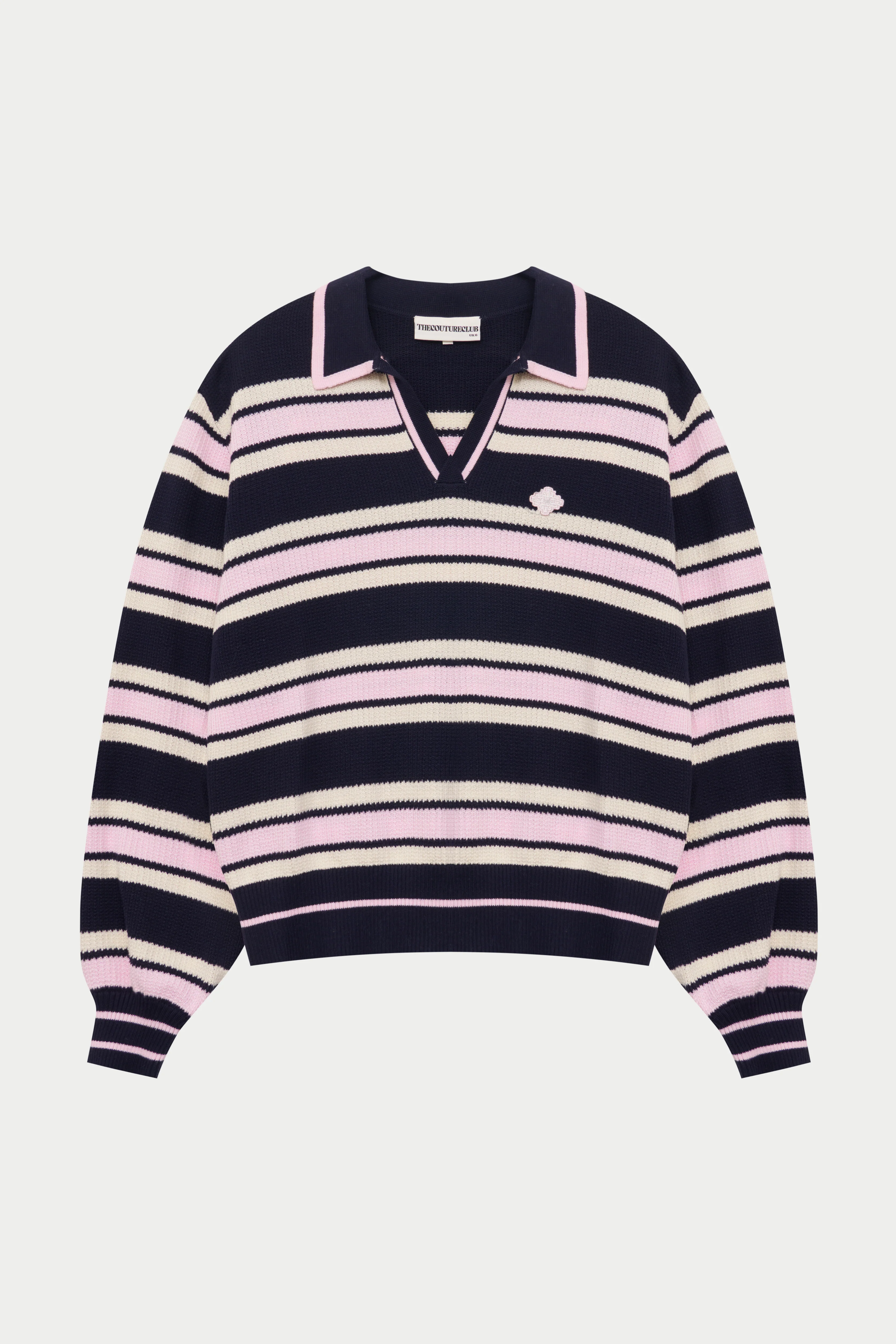 STRIPE KNITTED POLO SWEATSHIRT - NAVY