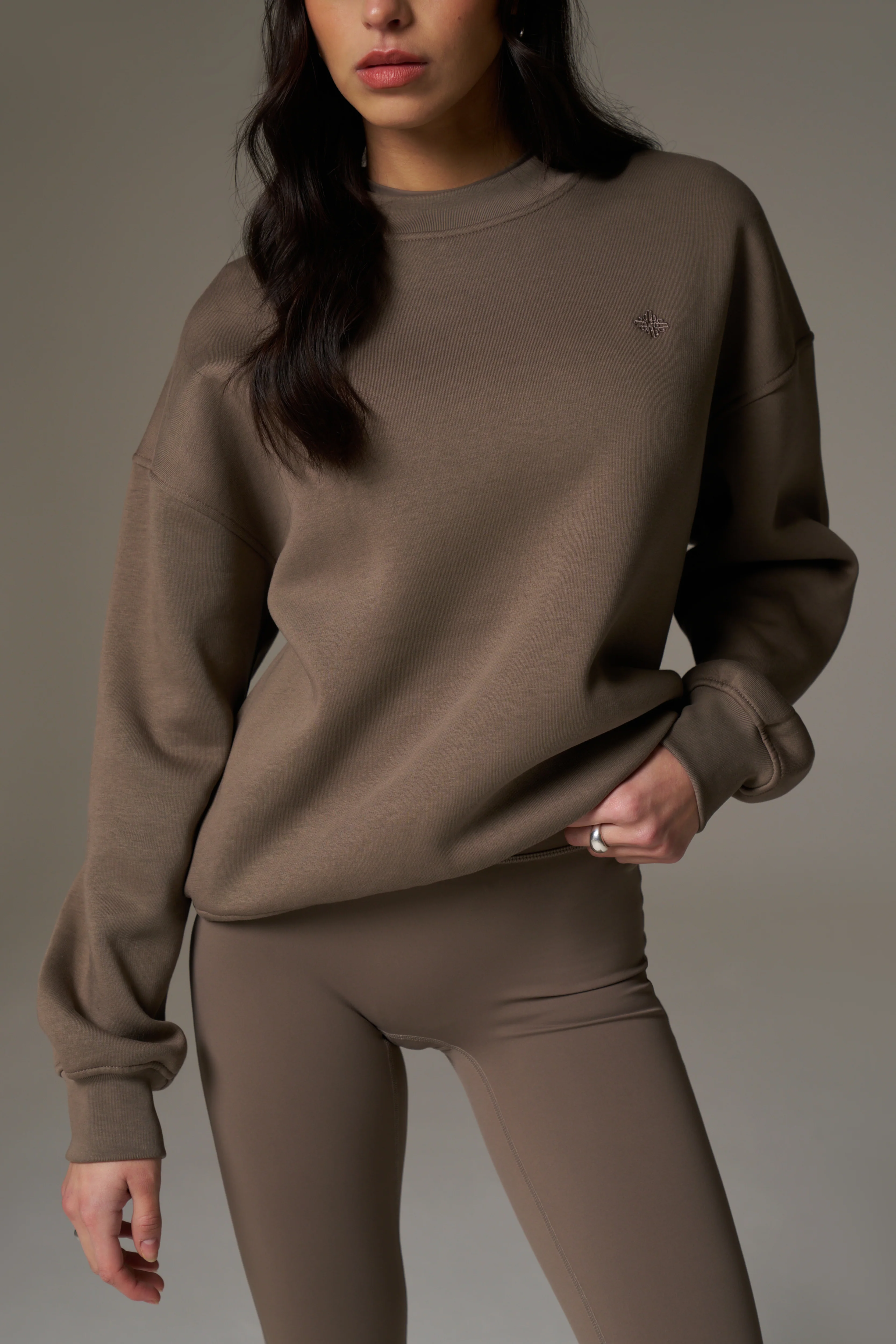 EMBLEM EMBROIDERED SWEATSHIRT - COCOA