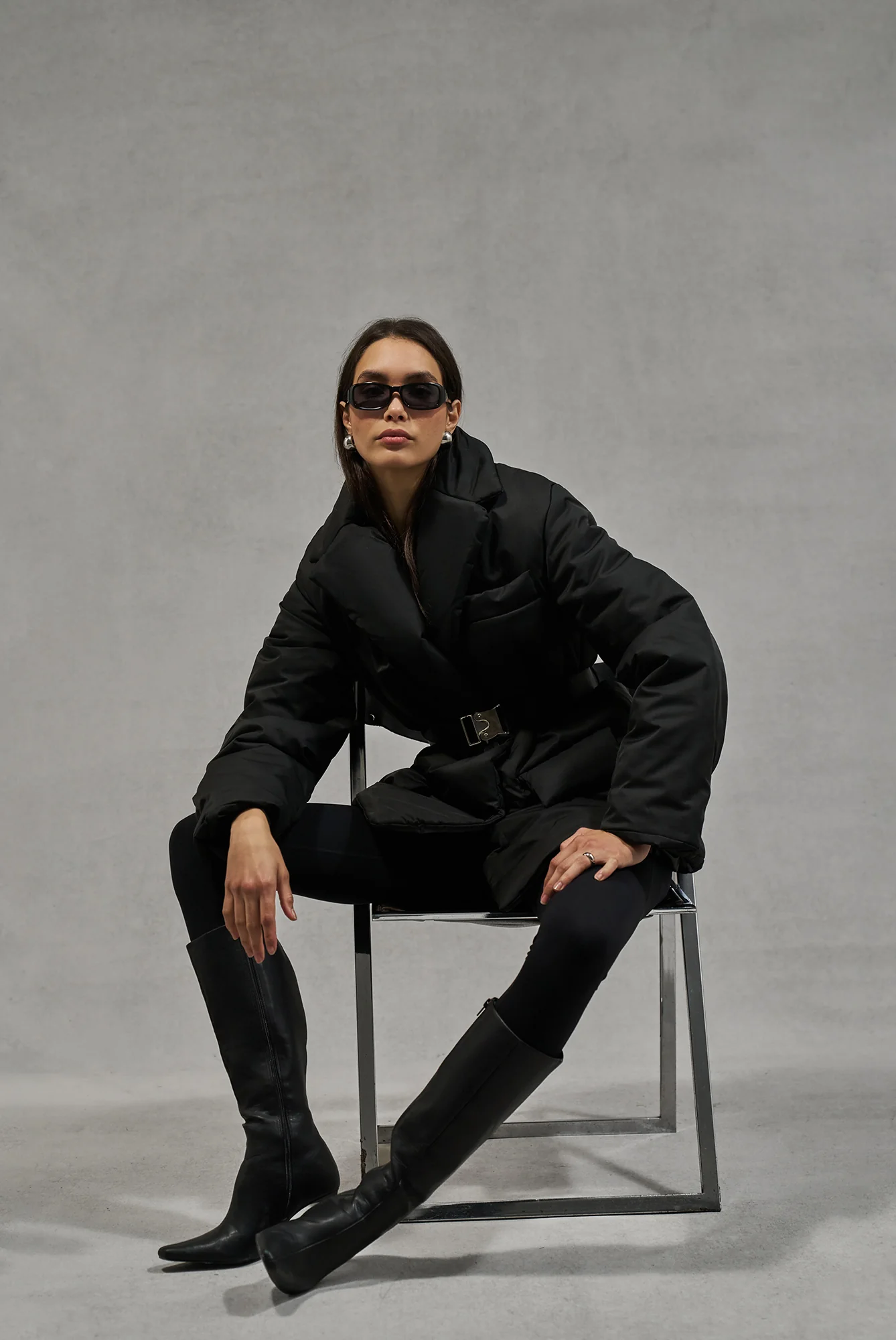 NYLON PADDED BLAZER COAT - BLACK