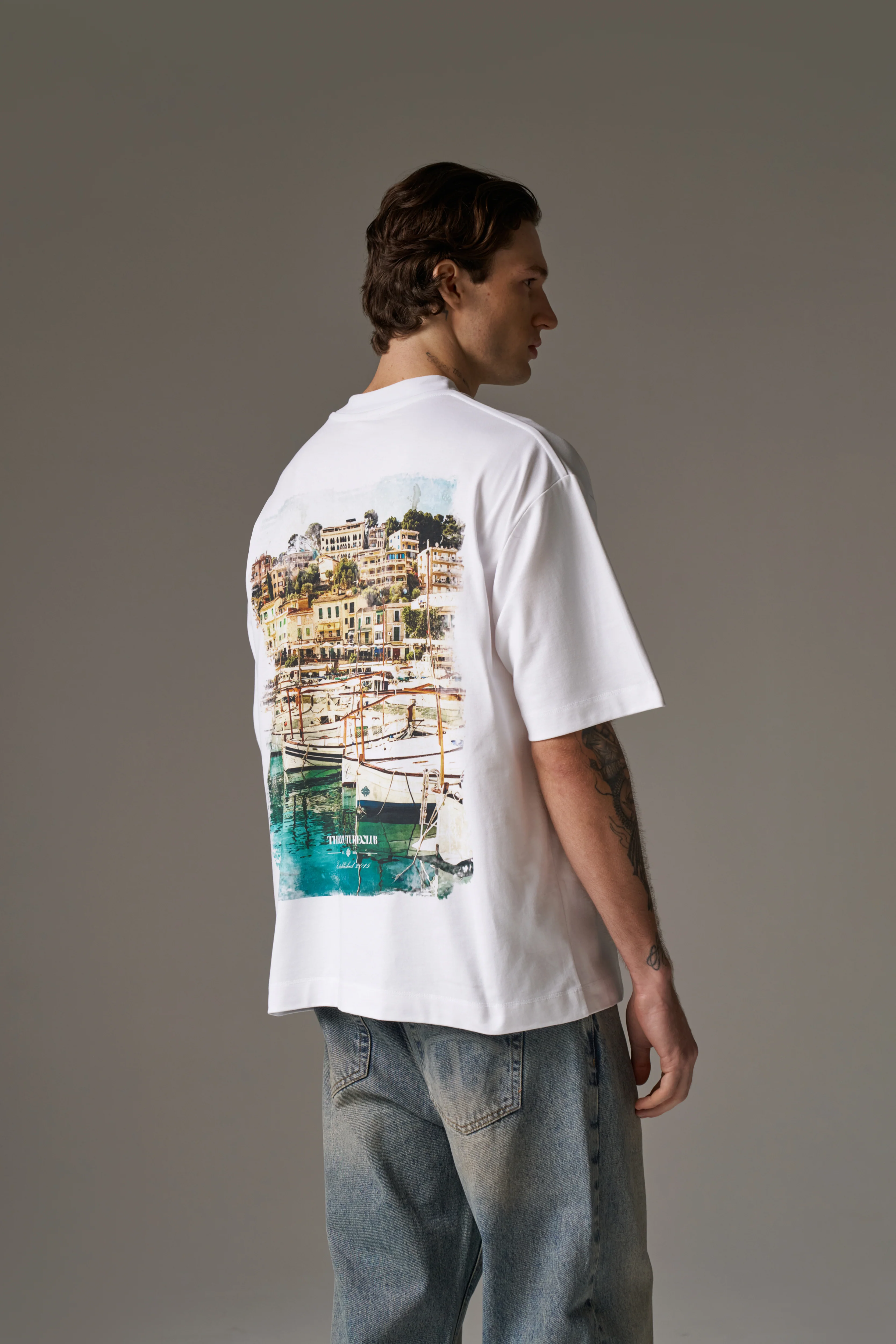 WATERCOLOUR YACHT CLUB PRINTED T-SHIRT - WHITE