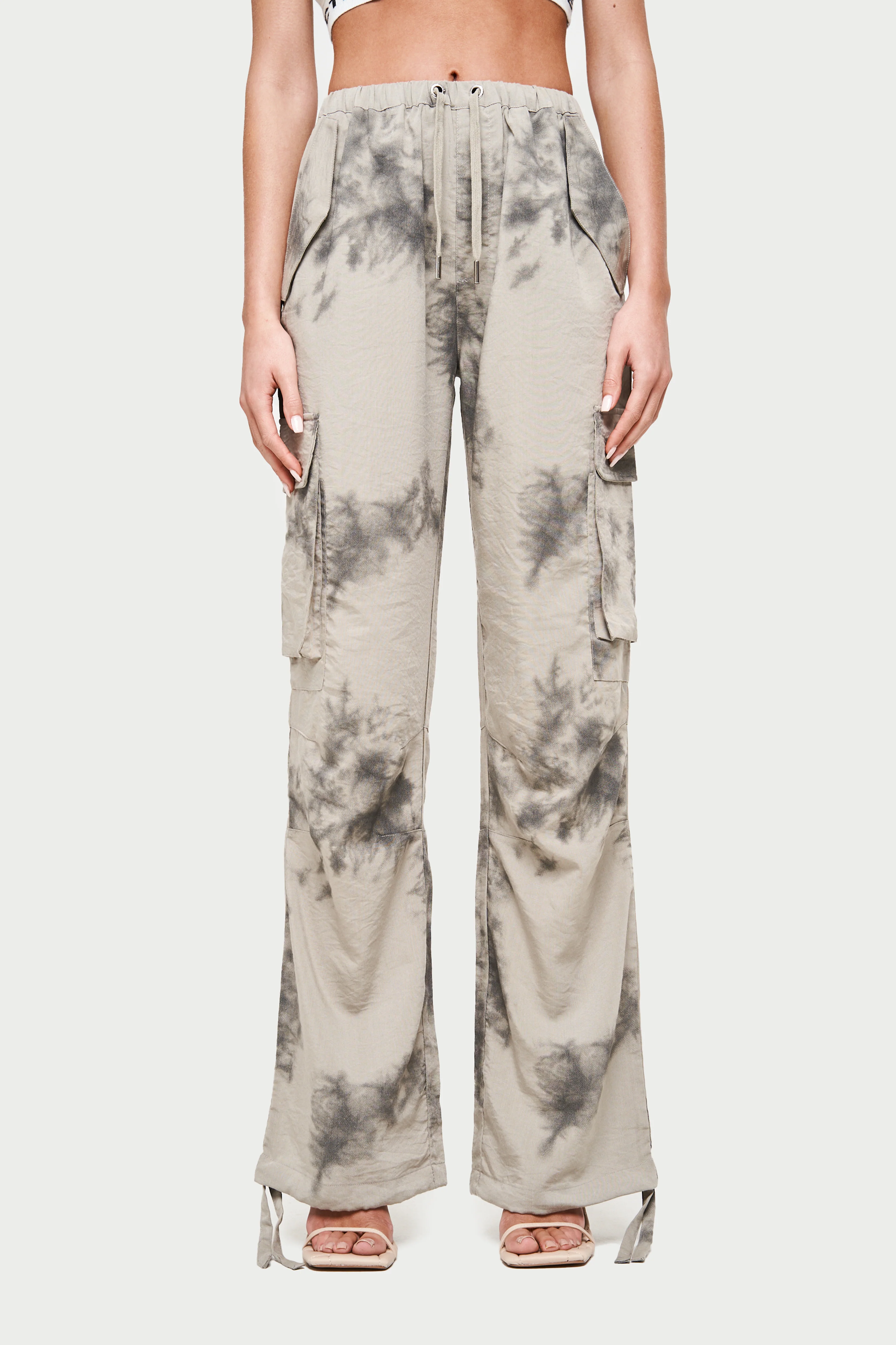 DRAPED CAMO OVERSIZED CARGOS - BEIGE