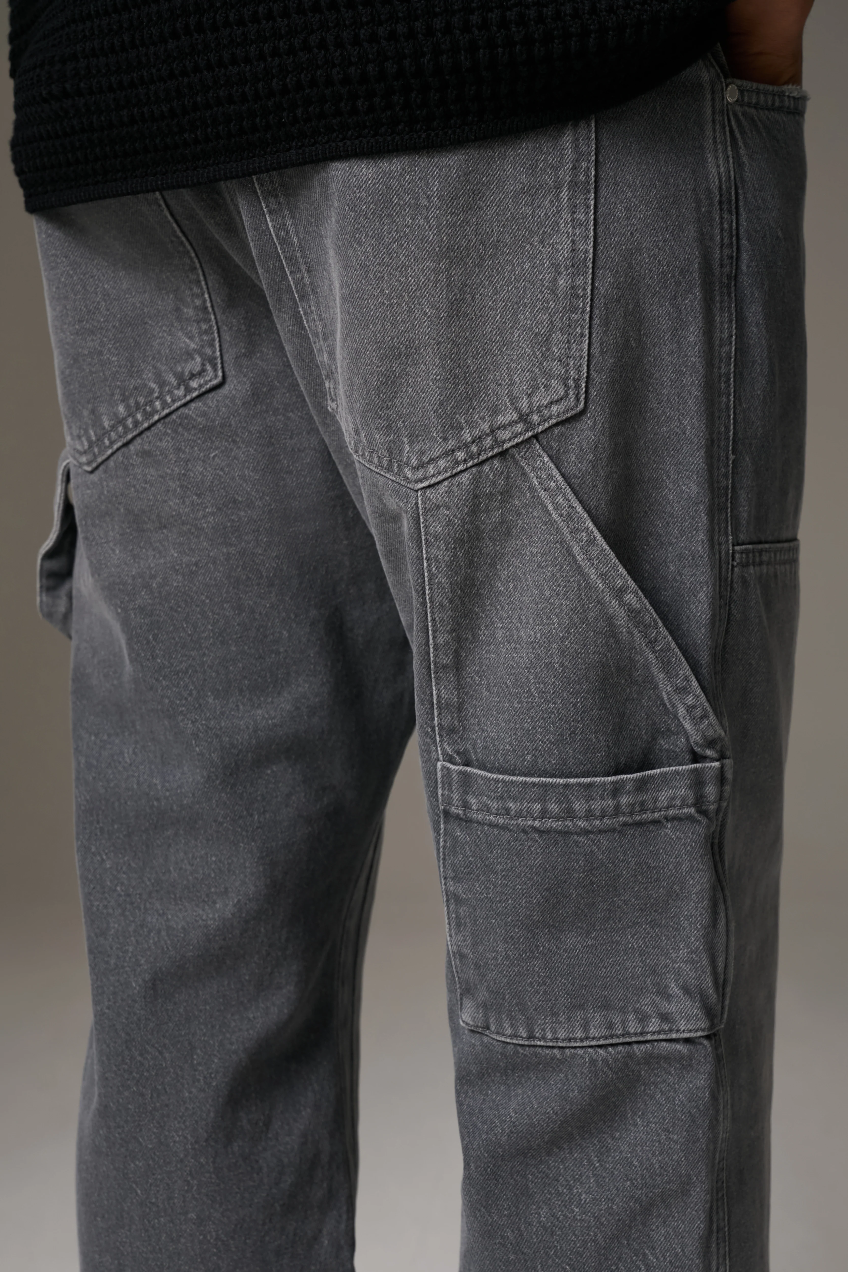 DENIM RIVET DETAIL CARPENTER JEANS - GREY WASH