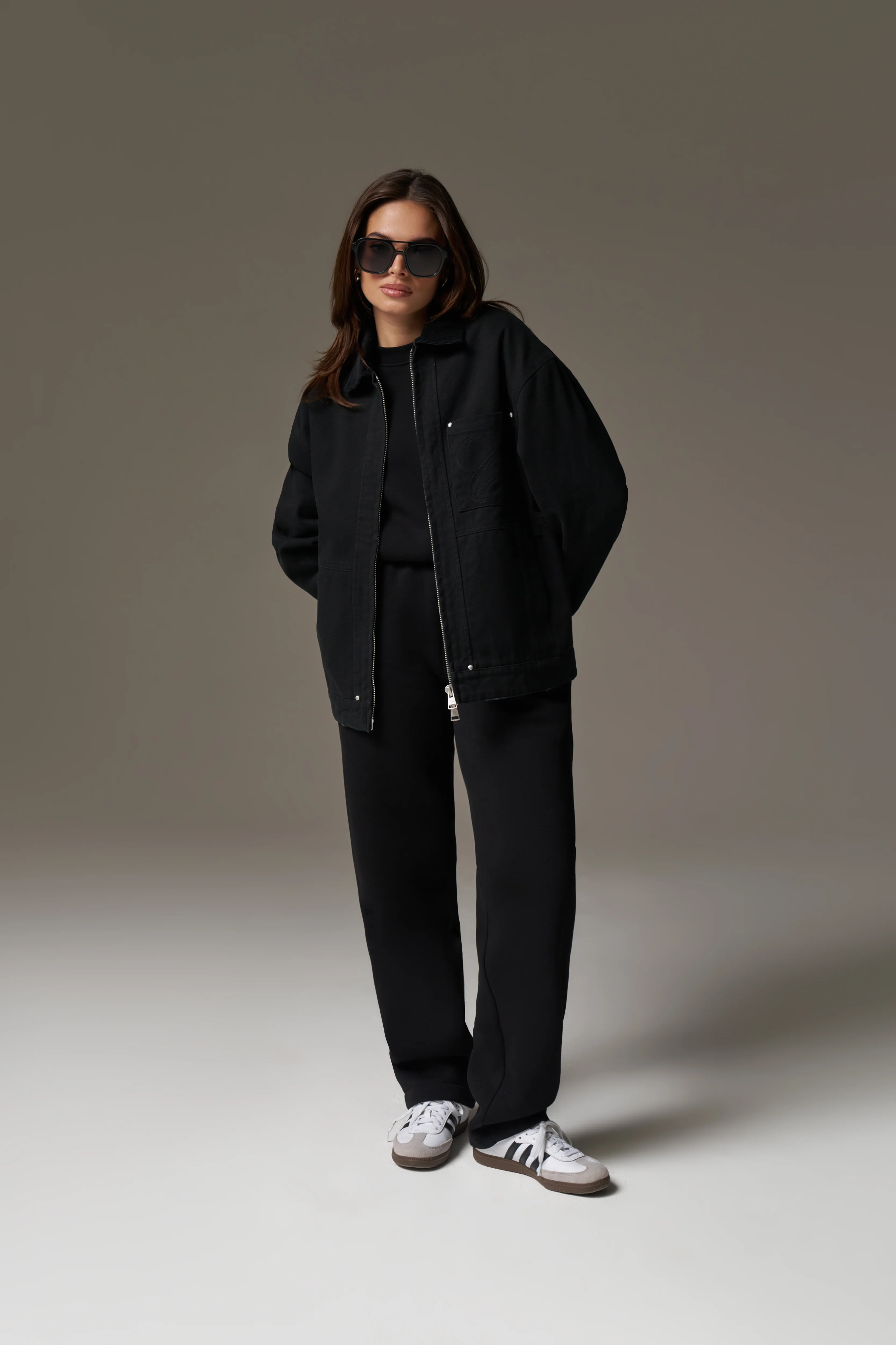 TWILL CONTRAST COLLAR JACKET - WASHED BLACK