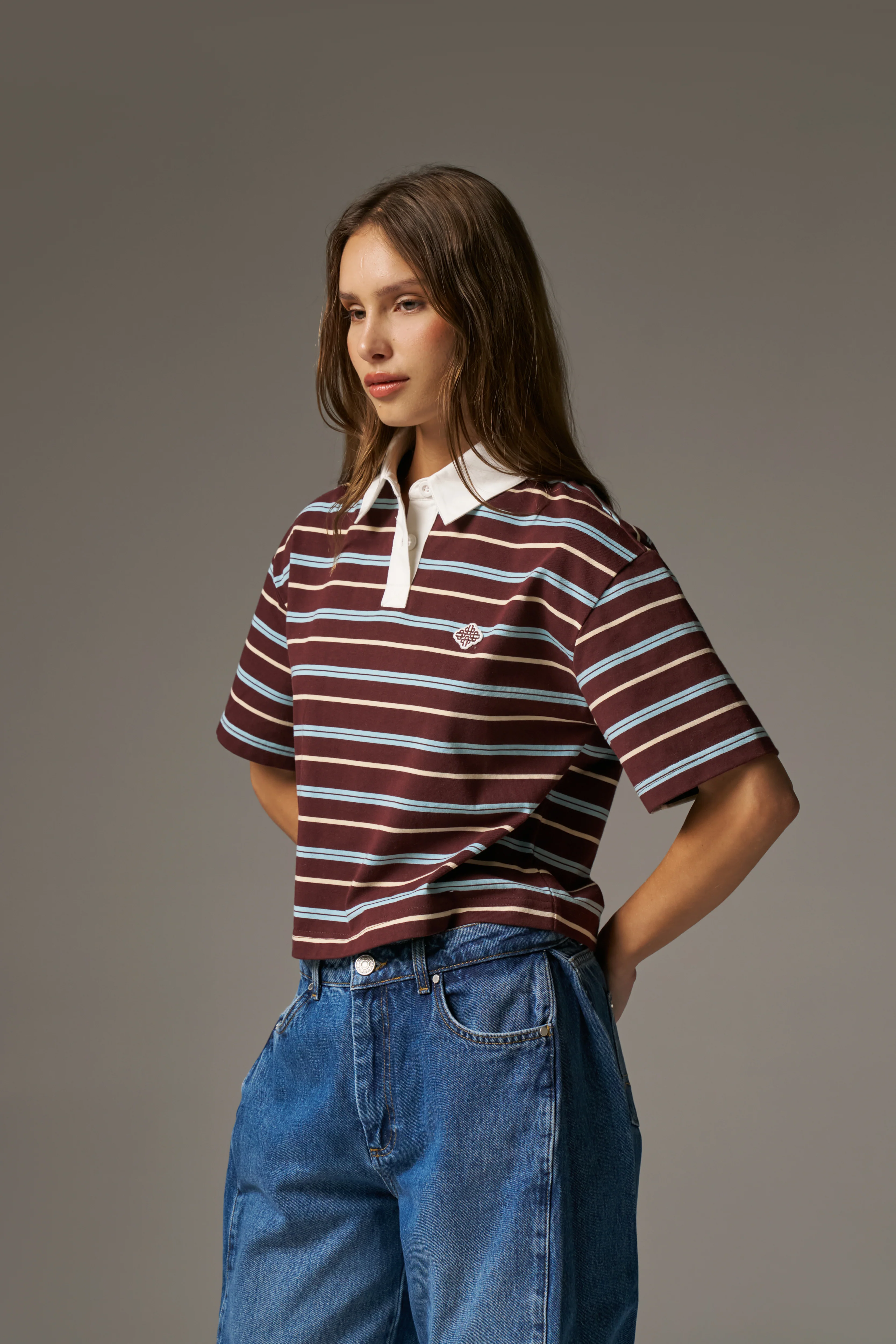 STRIPED POLO TEE - CHOCOLATE