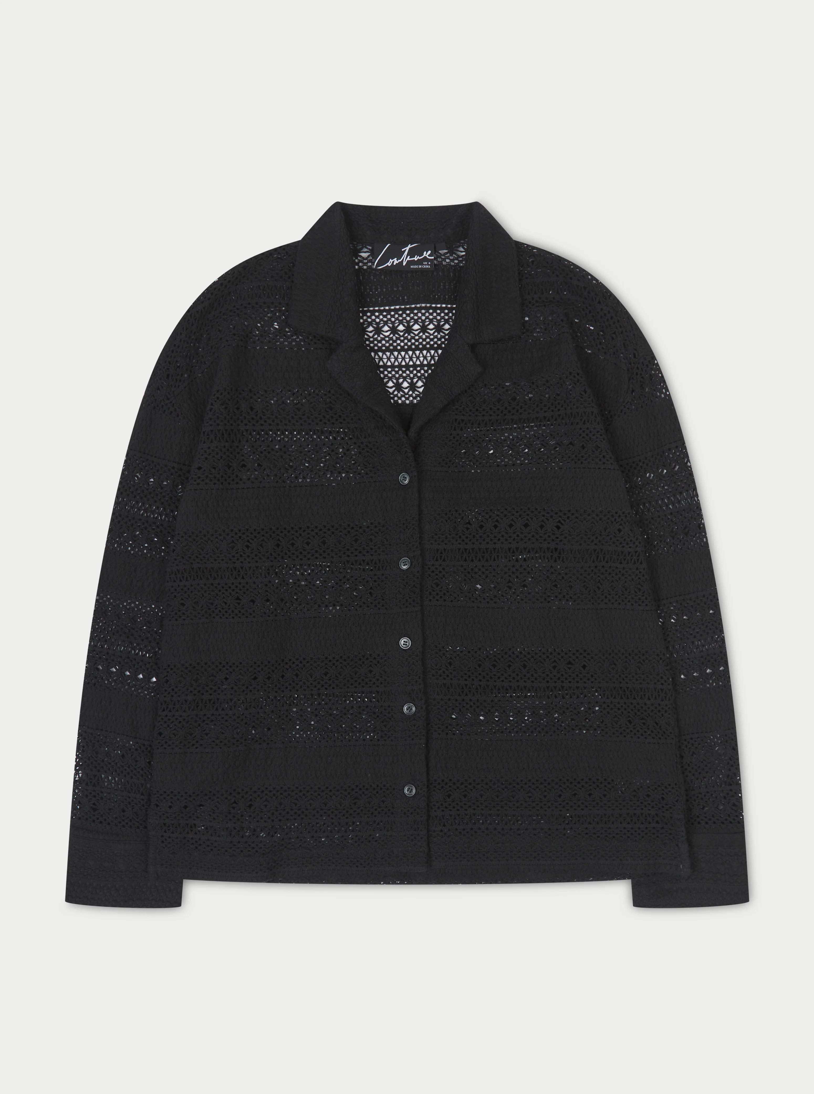 TEXTURED CROCHET SHIRT - BLACK