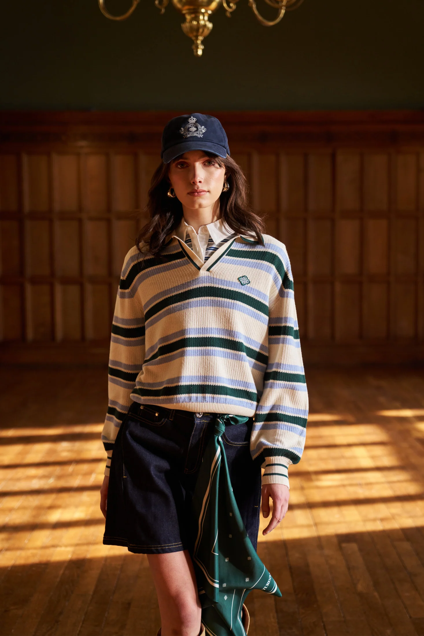 STRIPE KNITTED POLO SWEATSHIRT - OFF WHITE