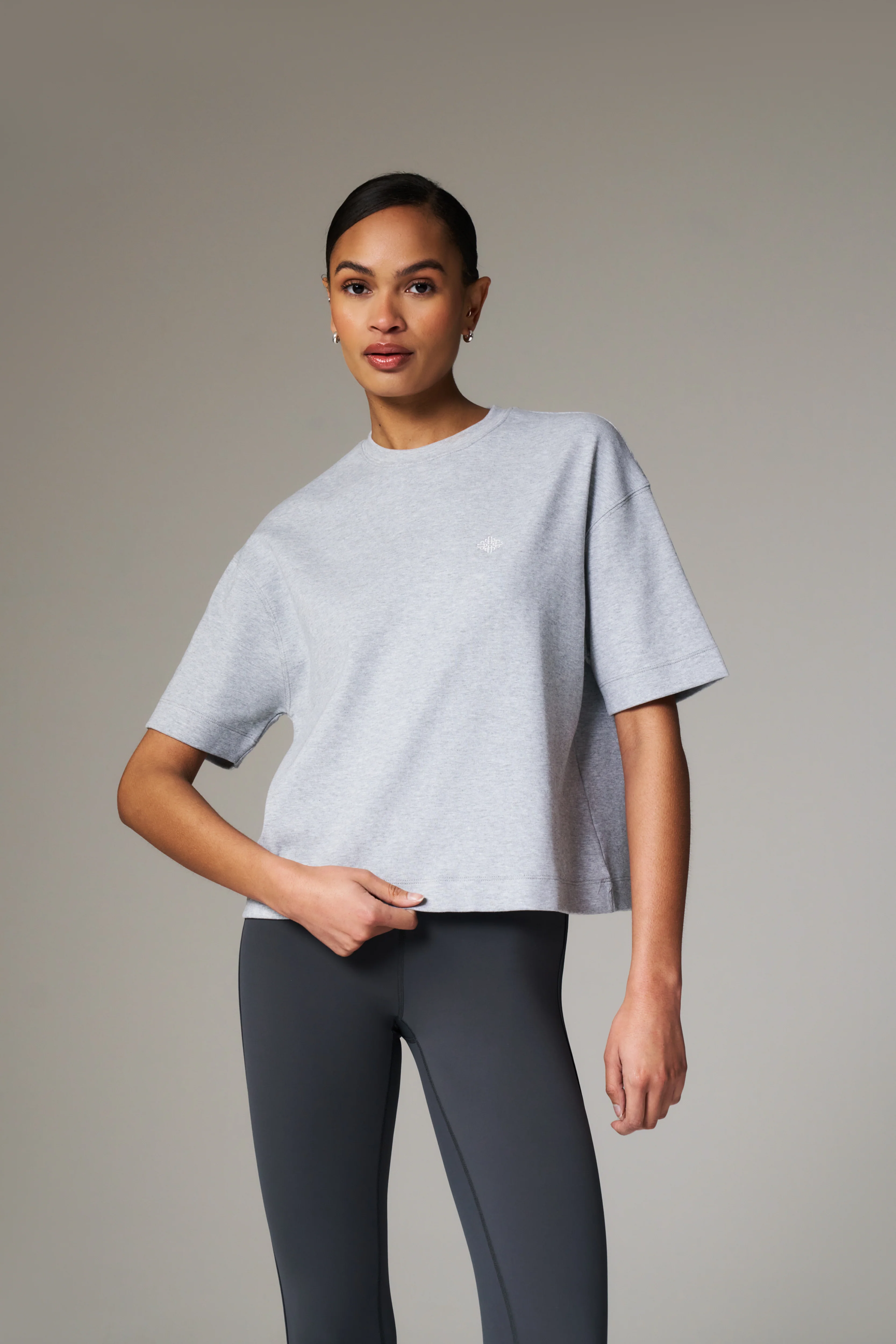 EMBLEM REGULAR FIT T-SHIRT - GREY MARL