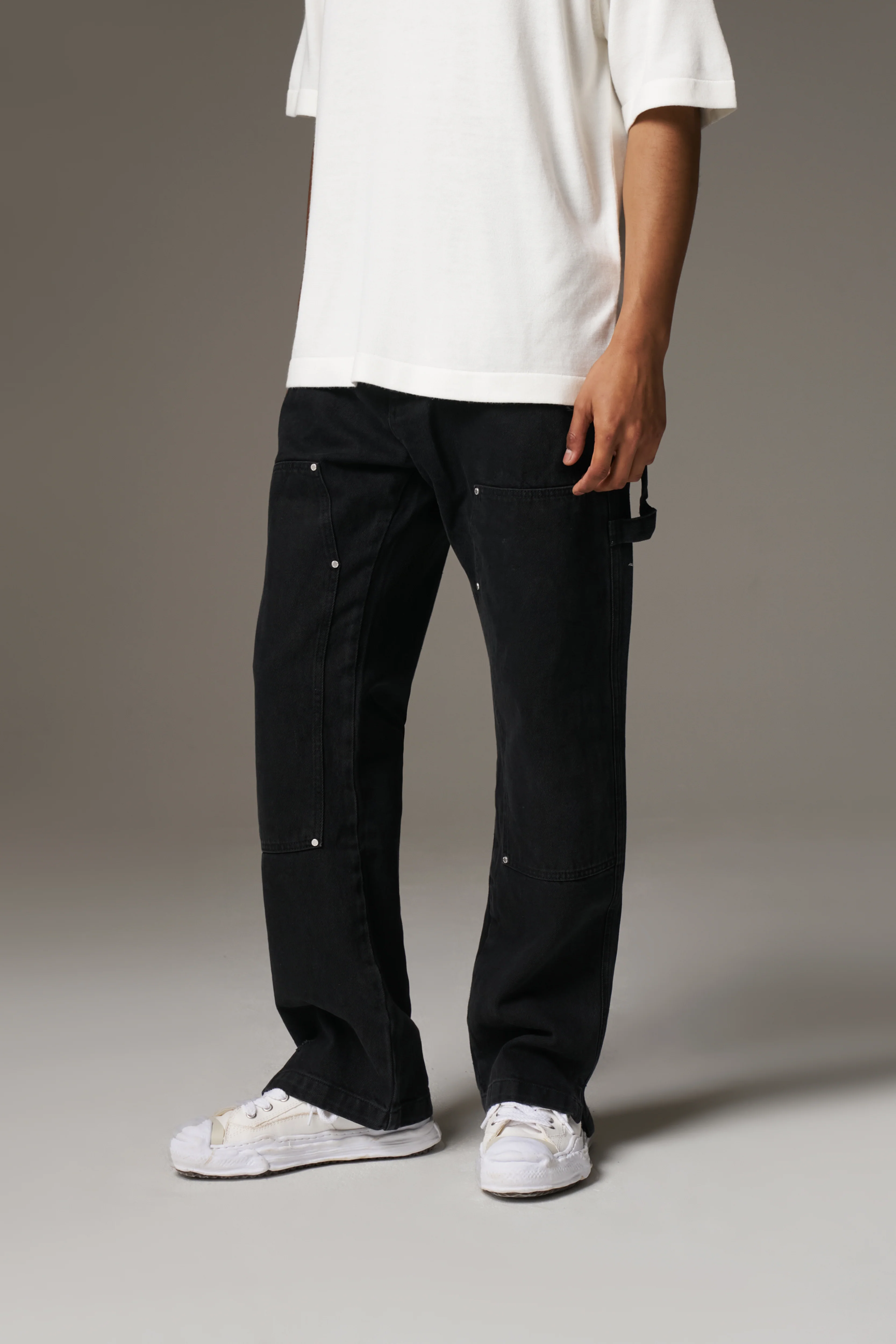 DENIM RIVET DETAIL CARPENTER JEANS - BLACK WASH