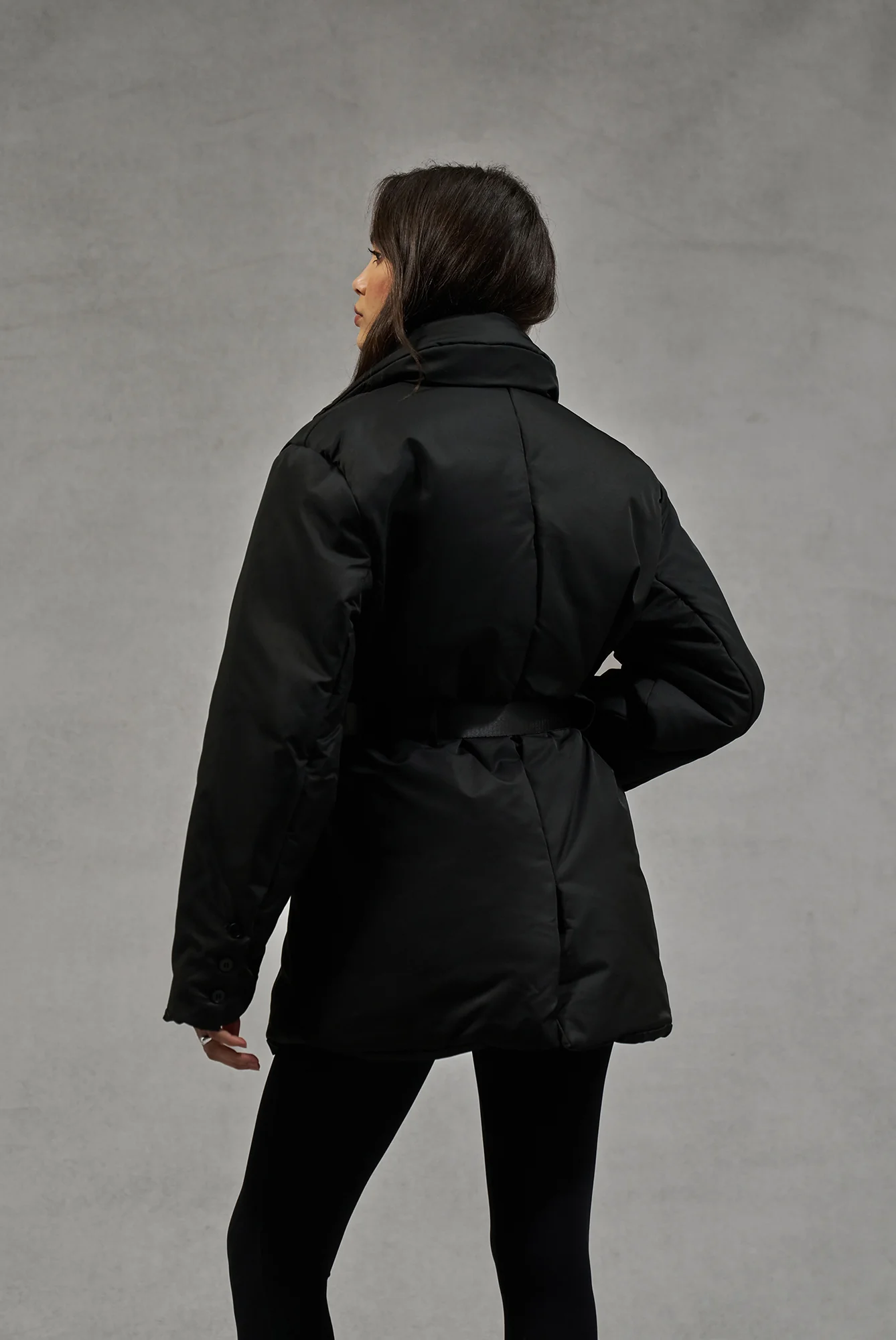 NYLON PADDED BLAZER COAT - BLACK