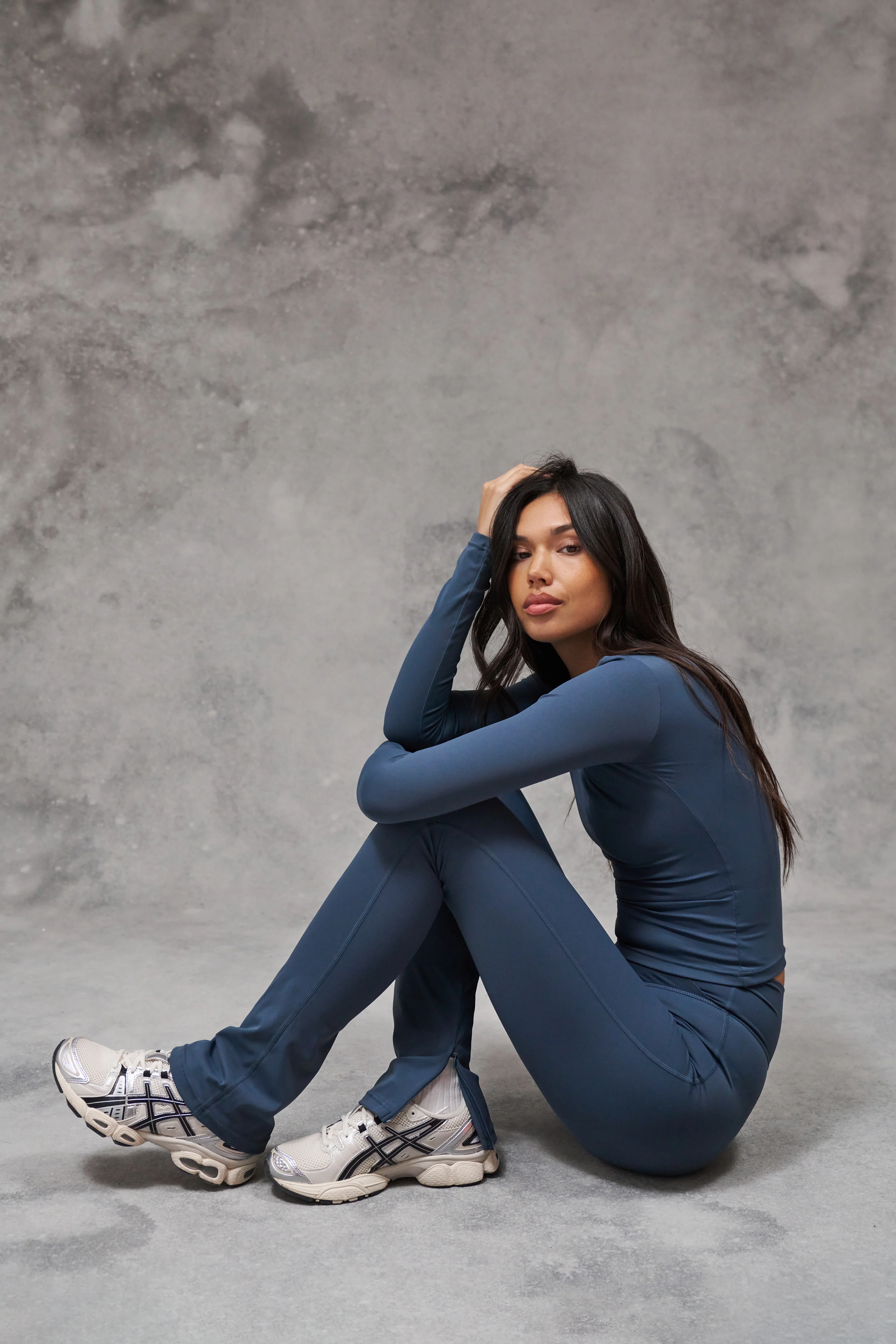 SCULPTING STRETCH ZIP HEM LEGGINGS - PETROL BLUE