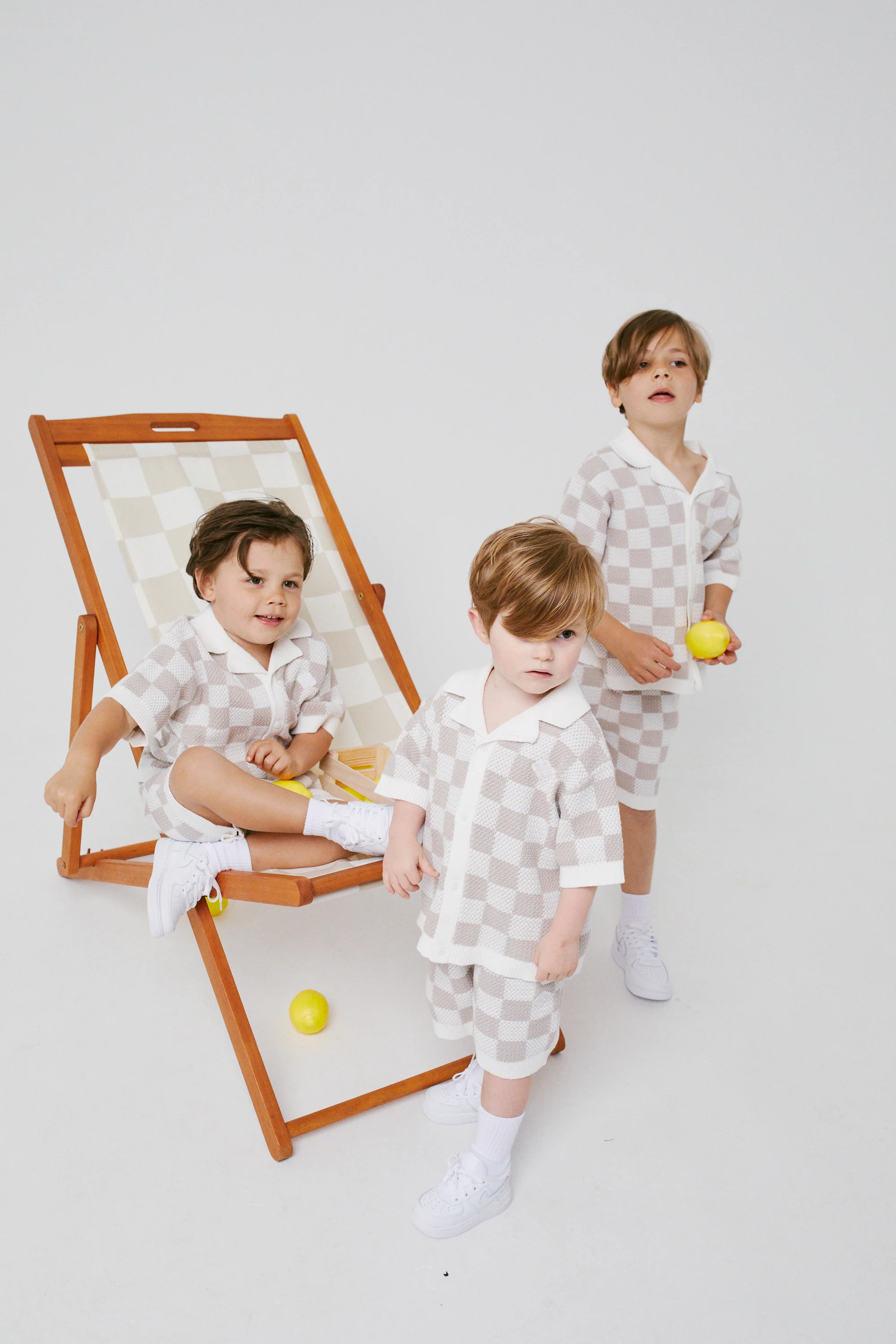 KIDS KNITTED CHECKERBOARD SHIRT - OFF WHITE