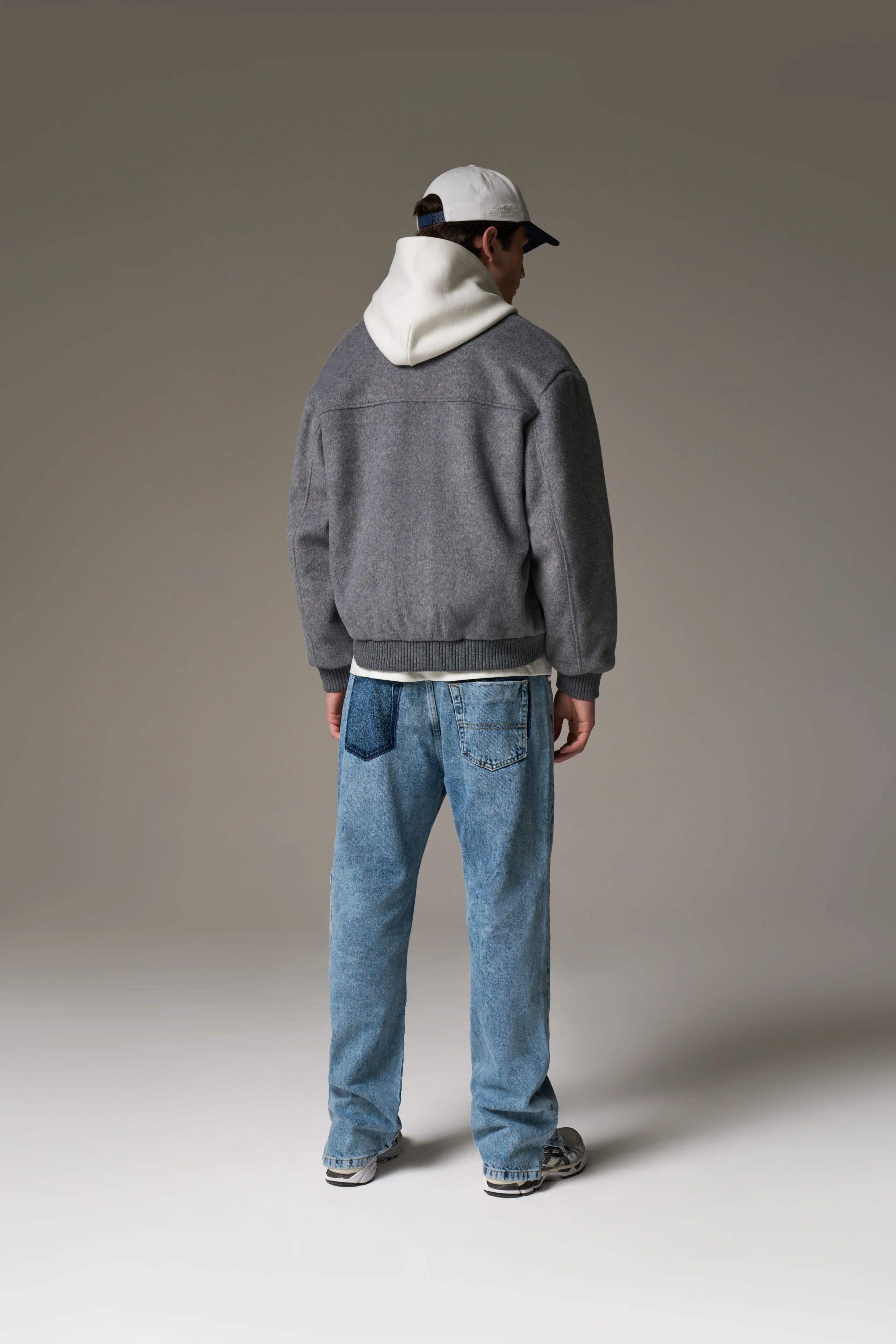 WOOL BLEND BOMBER JACKET - GREY MARL