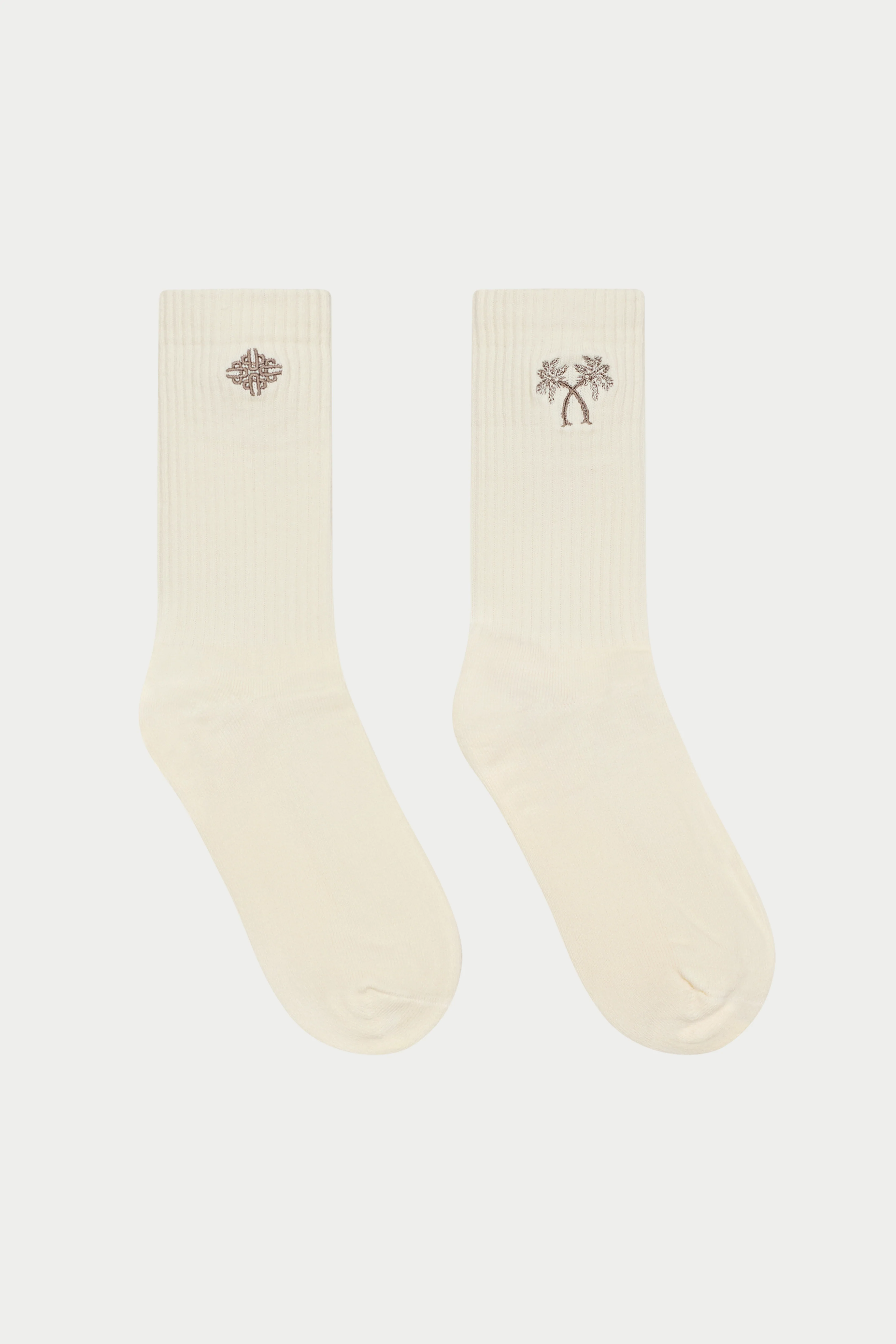 EMBROIDERED PALM SPORTS SOCKS - OFF WHITE