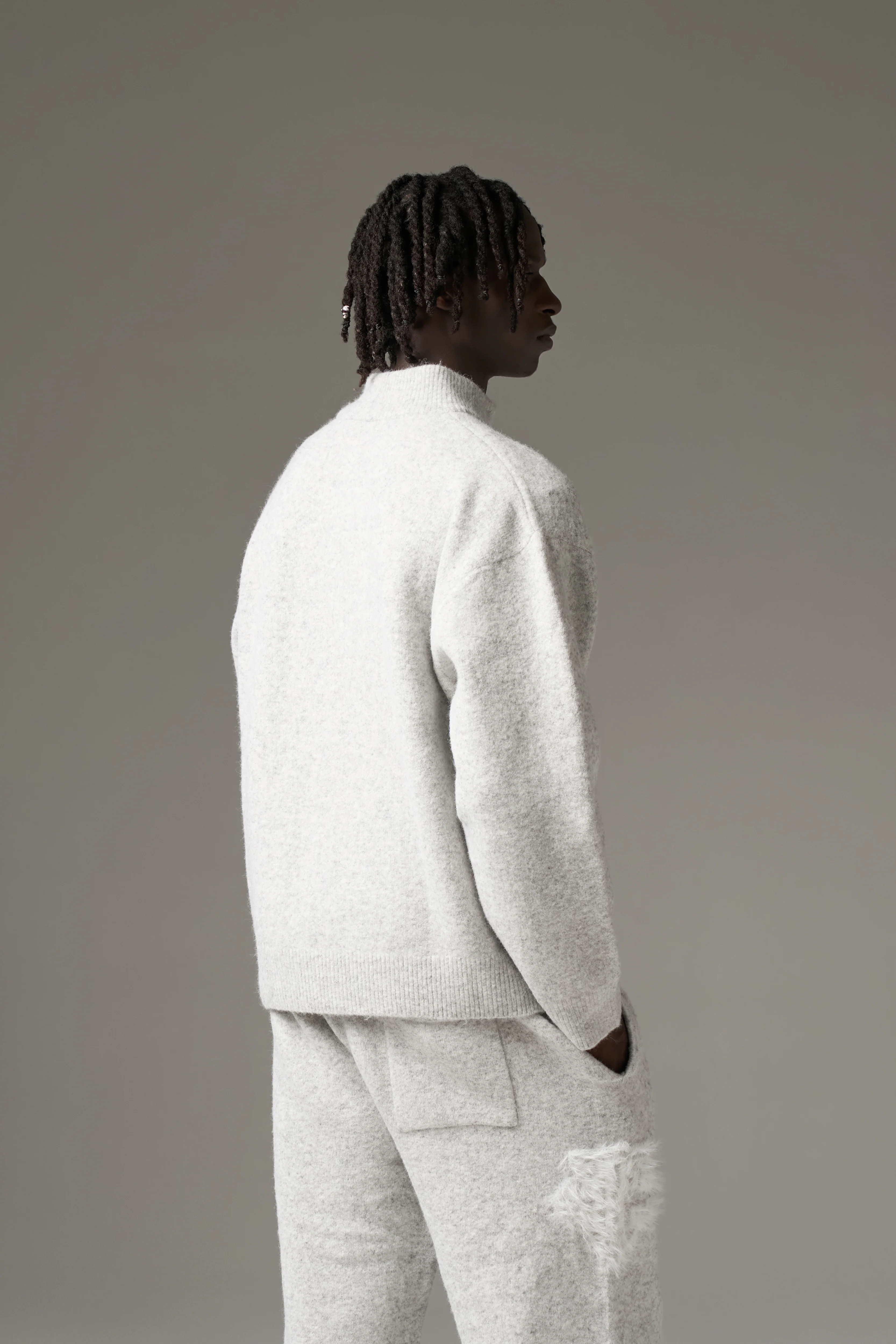 MONOGRAM EMBLEM FLUFFY KNIT ZIP THROUGH - GREY MARL