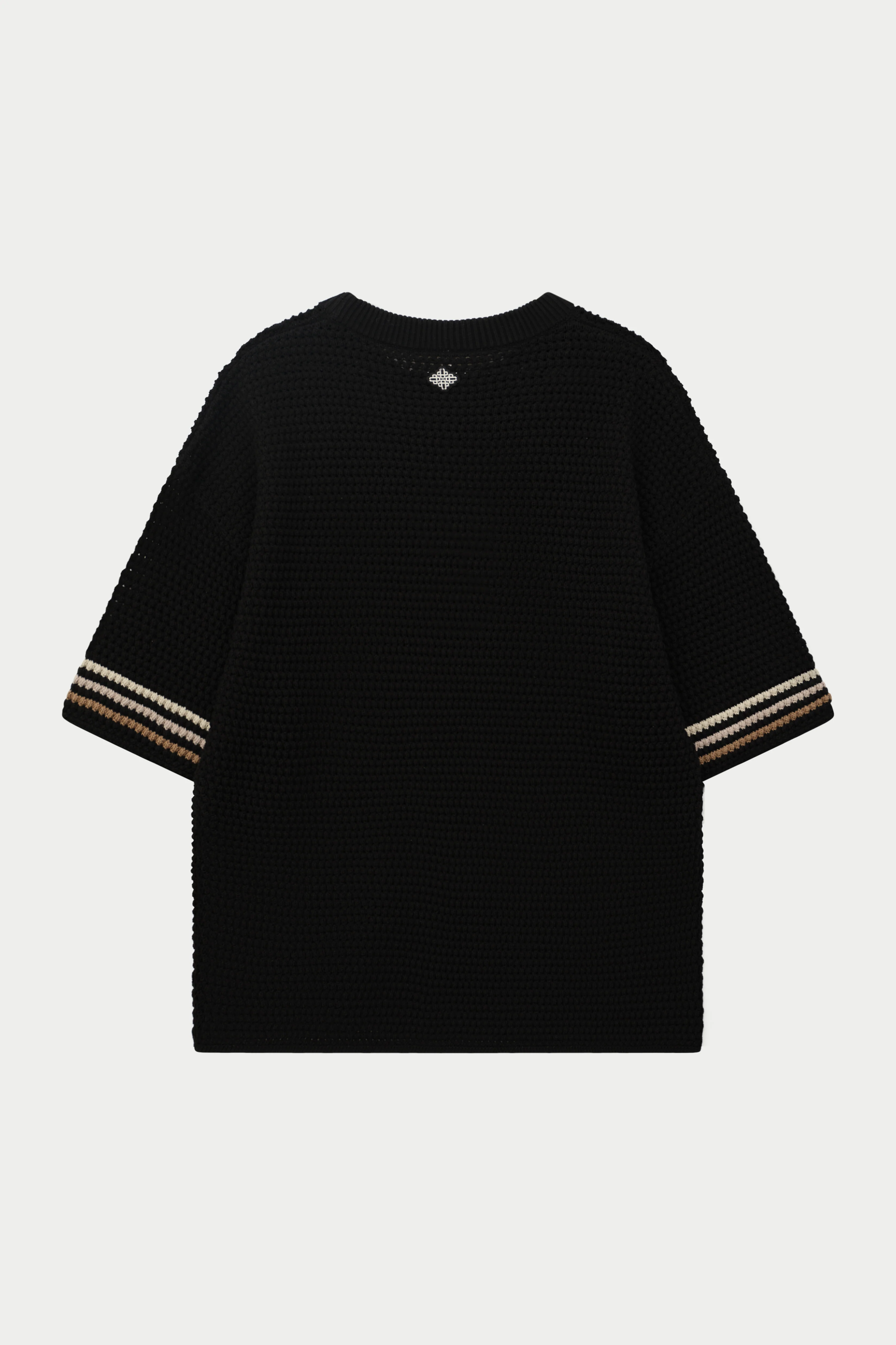 STRIPE CROCHET KNIT T-SHIRT - BLACK
