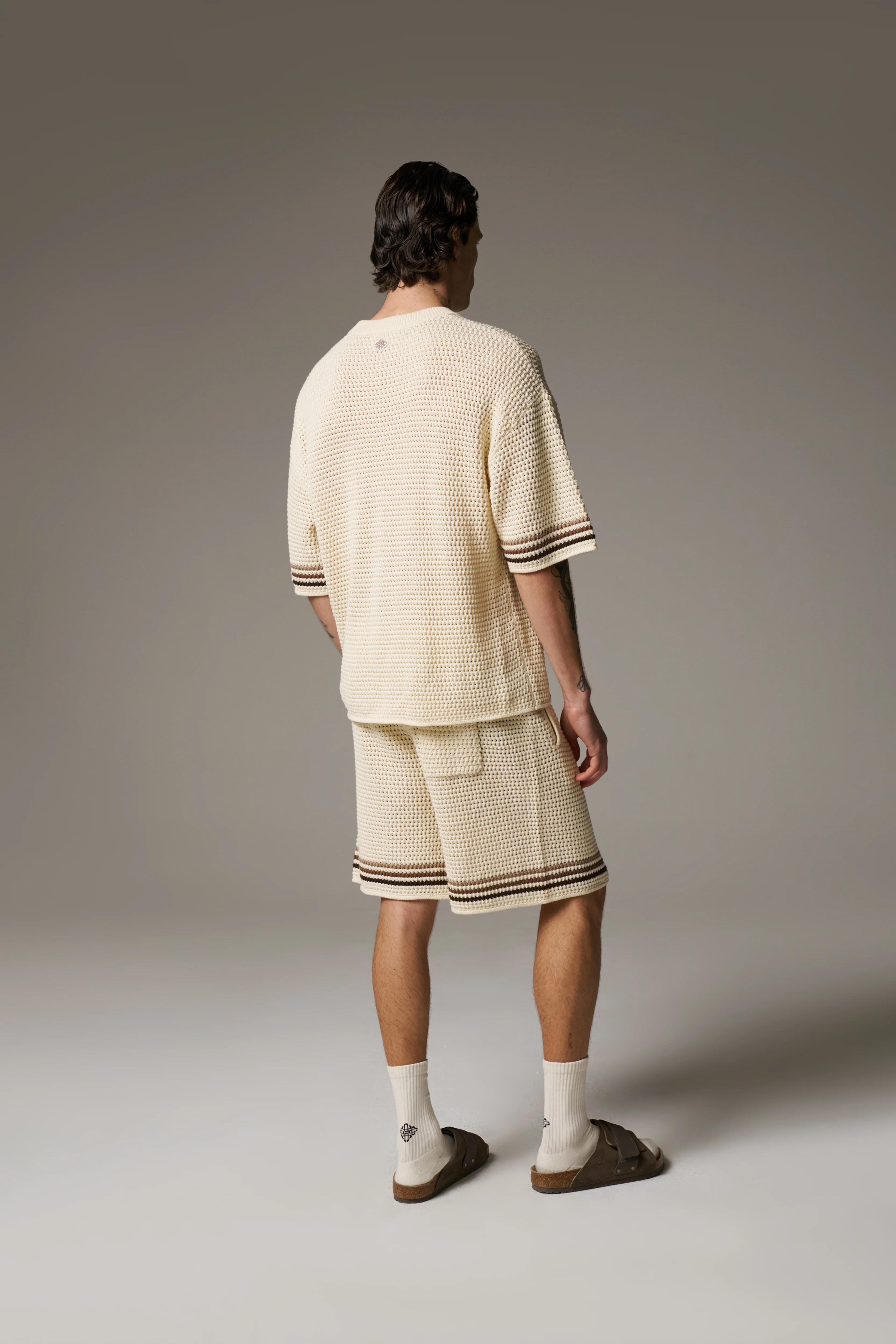 STRIPE CROCHET KNIT SHORTS - OFF WHITE