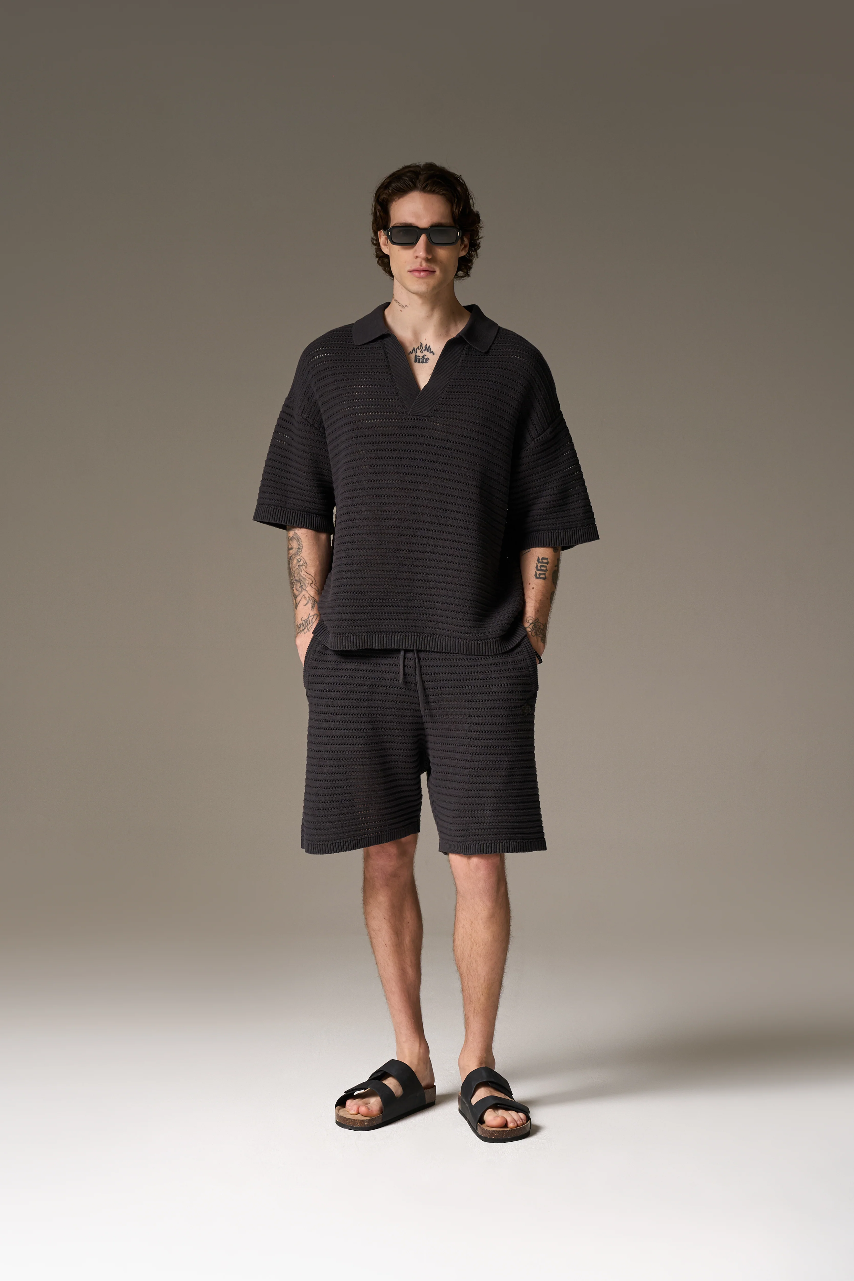 KNITTED POLO SHIRT - CHARCOAL