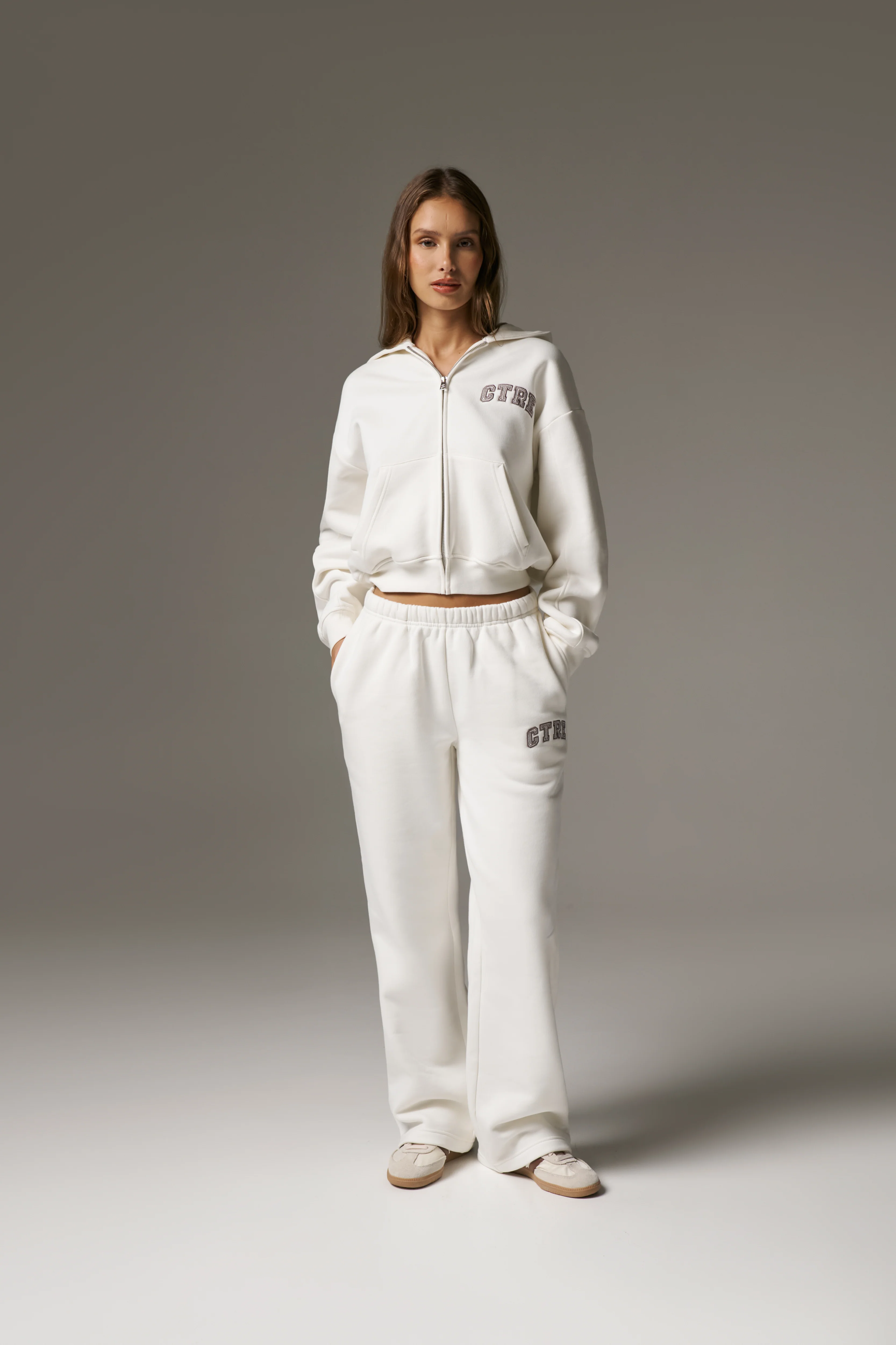 CTRE ZIP THROUGH RELAXED HOODIE - OFF WHITE