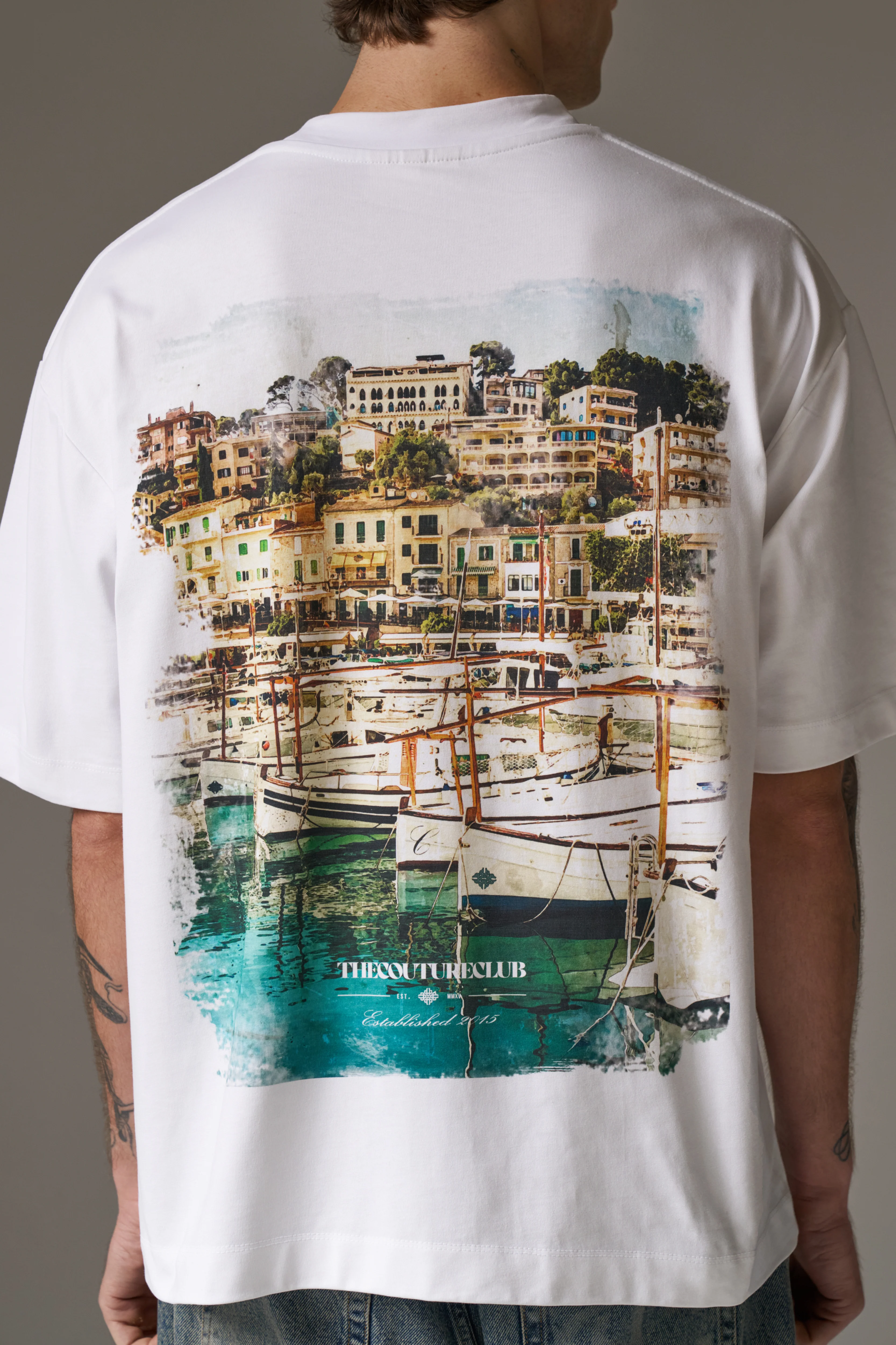 WATERCOLOUR YACHT CLUB PRINTED T-SHIRT - WHITE