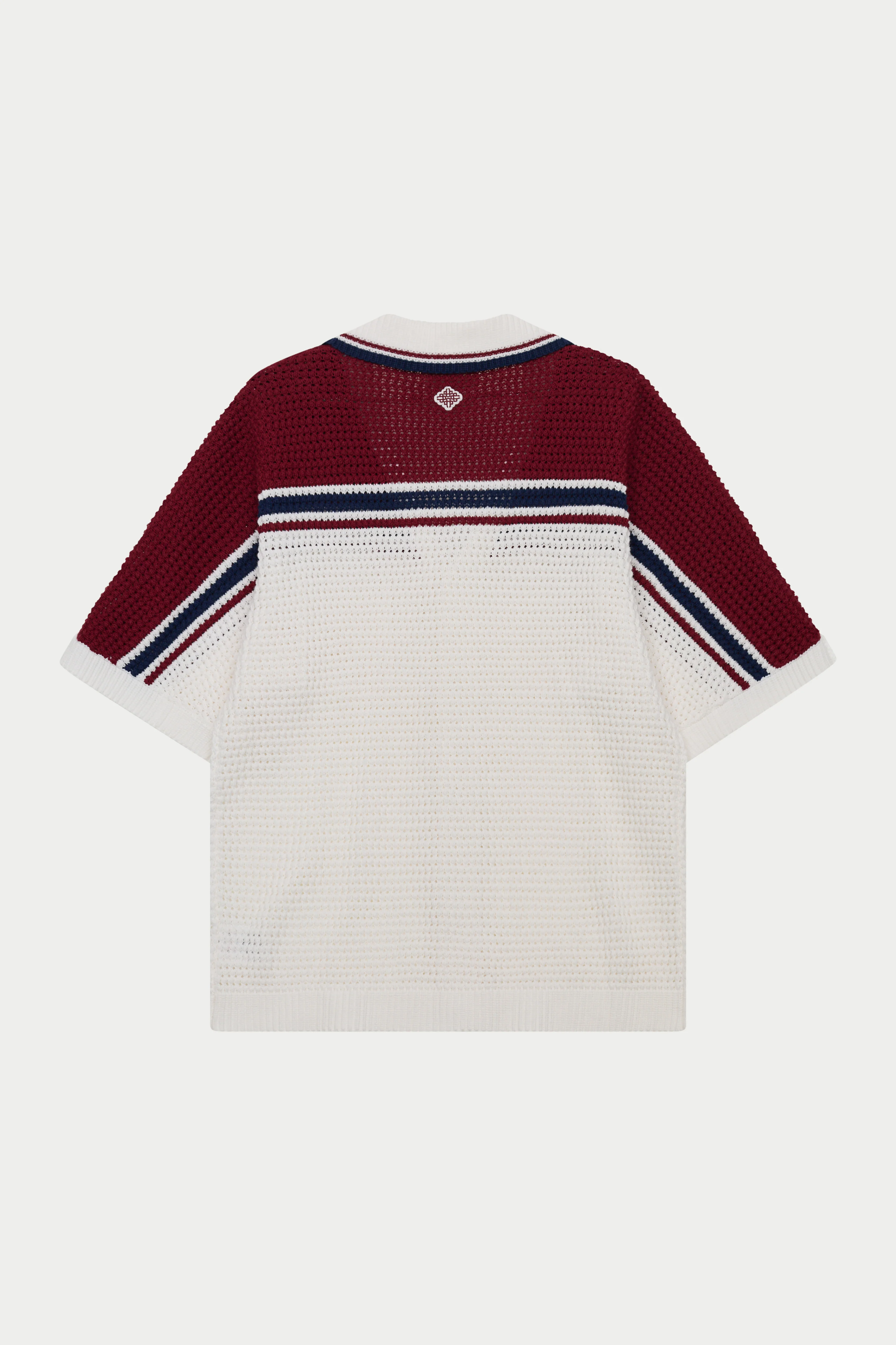 COLOUR BLOCK KNITTED STRIPE SHIRT - BURGUNDY