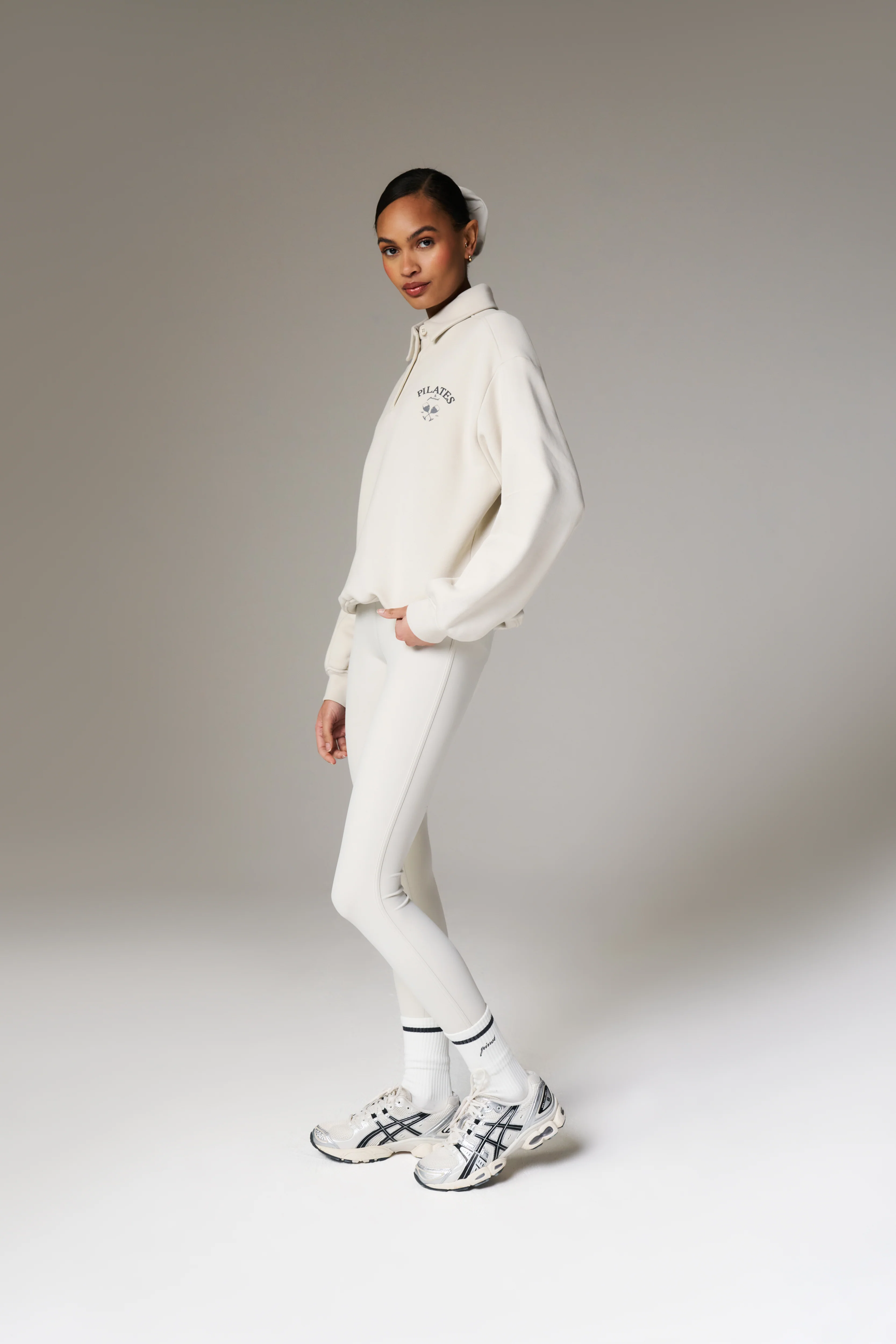 PILATES & PINOT BUTTON UP SWEATSHIRT - BONE