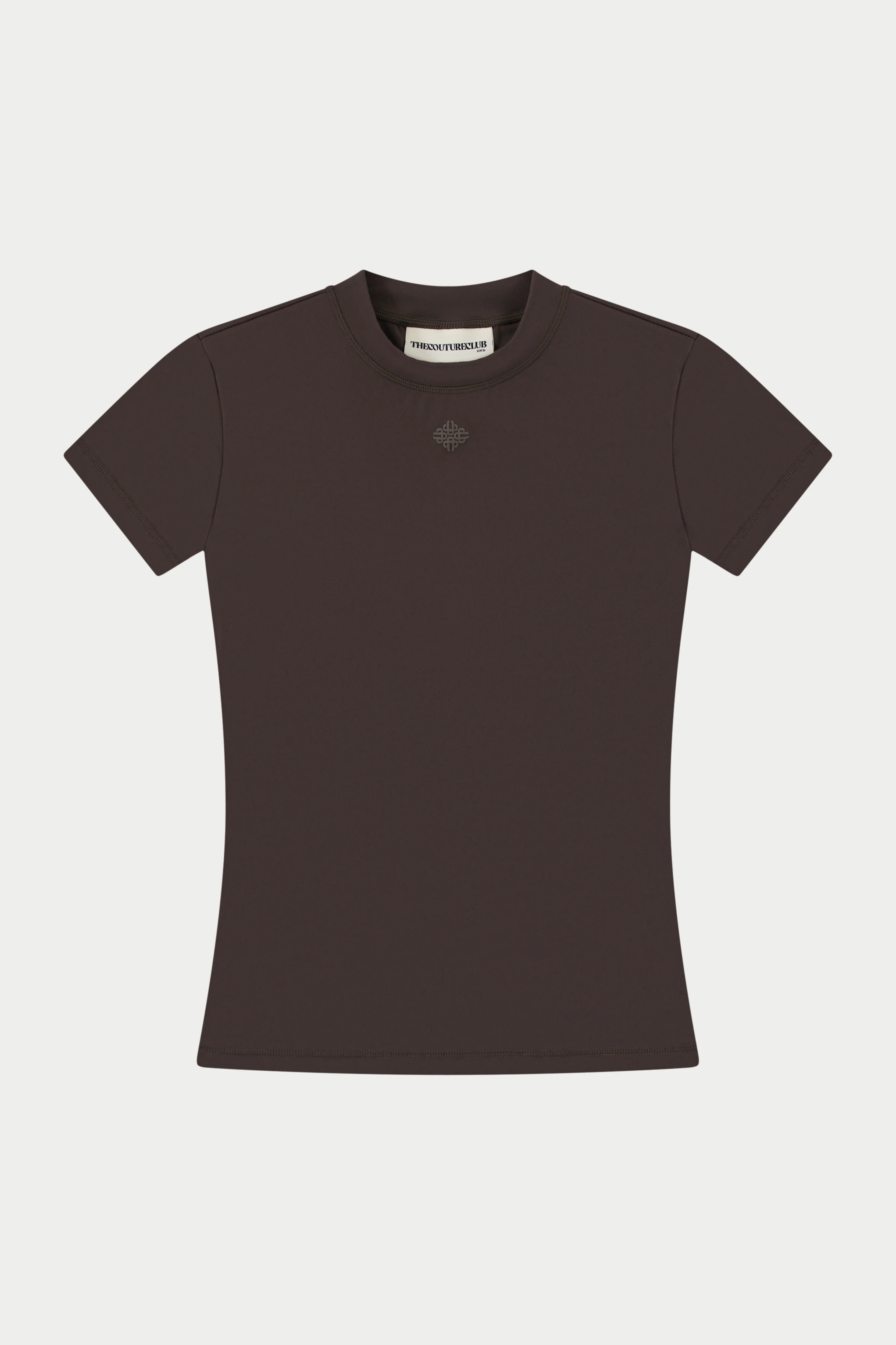 SCULPTING STRETCH EMBLEM BABY TEE - CHOCOLATE