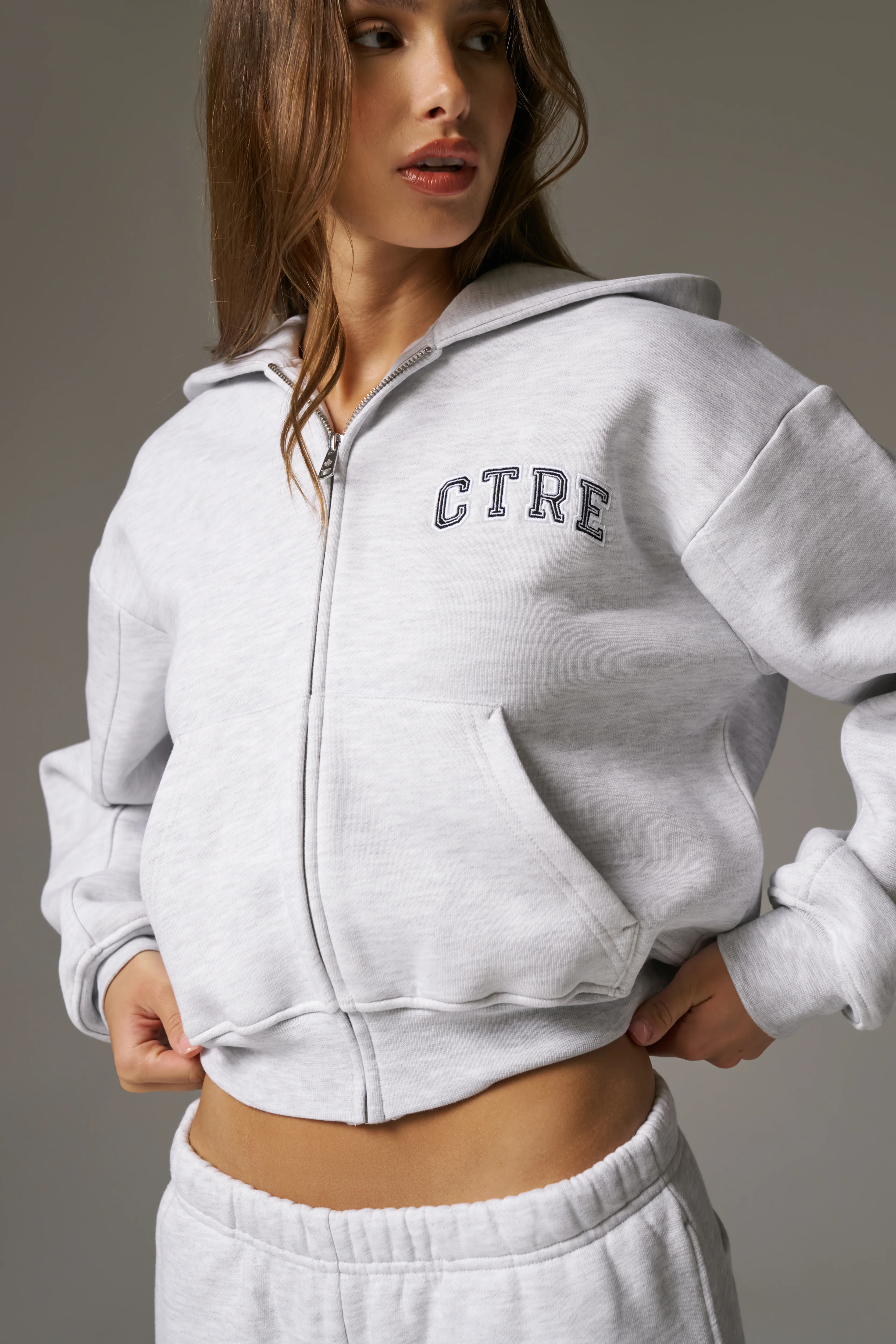 CTRE ZIP THROUGH RELAXED HOODIE - GREY MARL