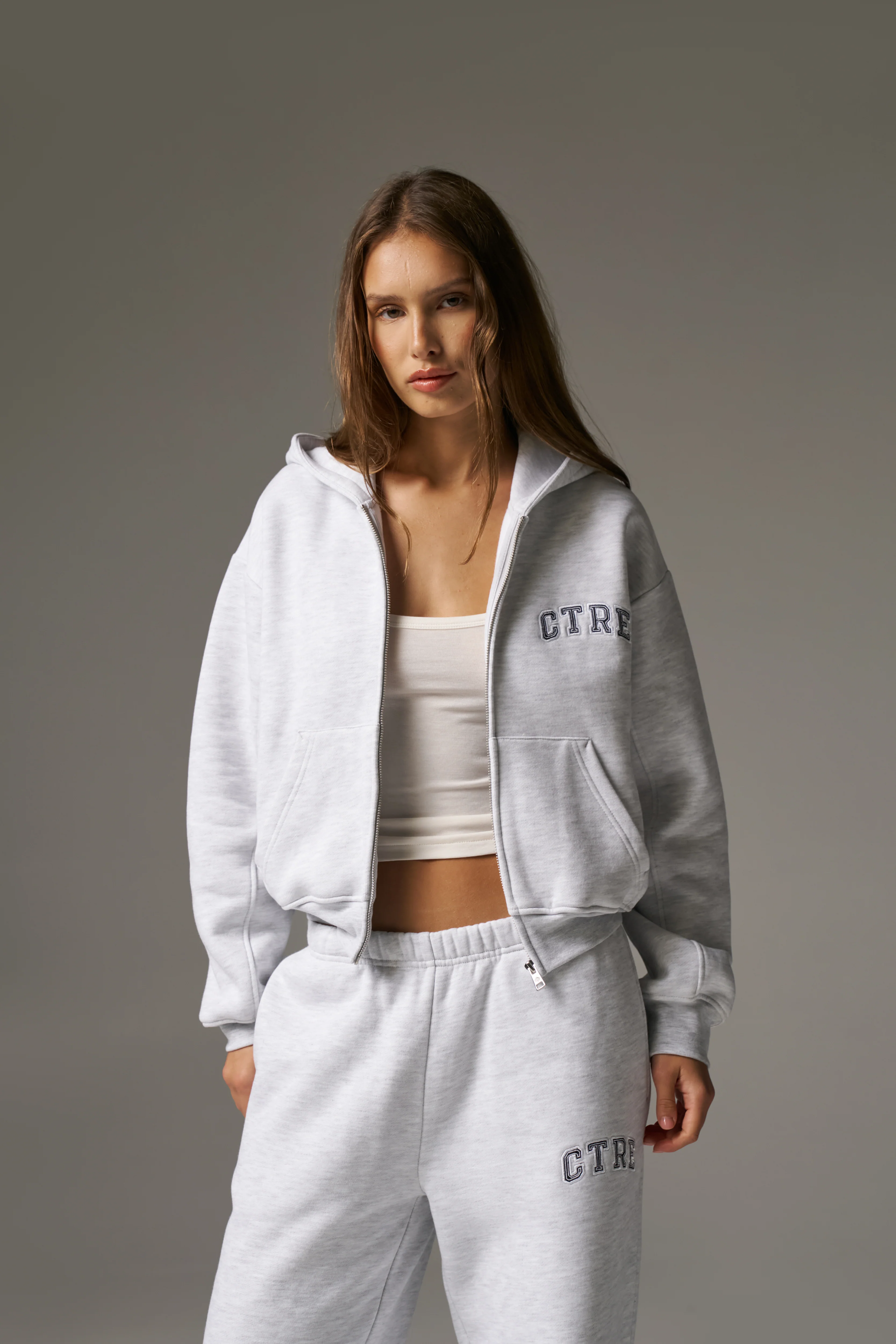 CTRE ZIP THROUGH RELAXED HOODIE - GREY MARL