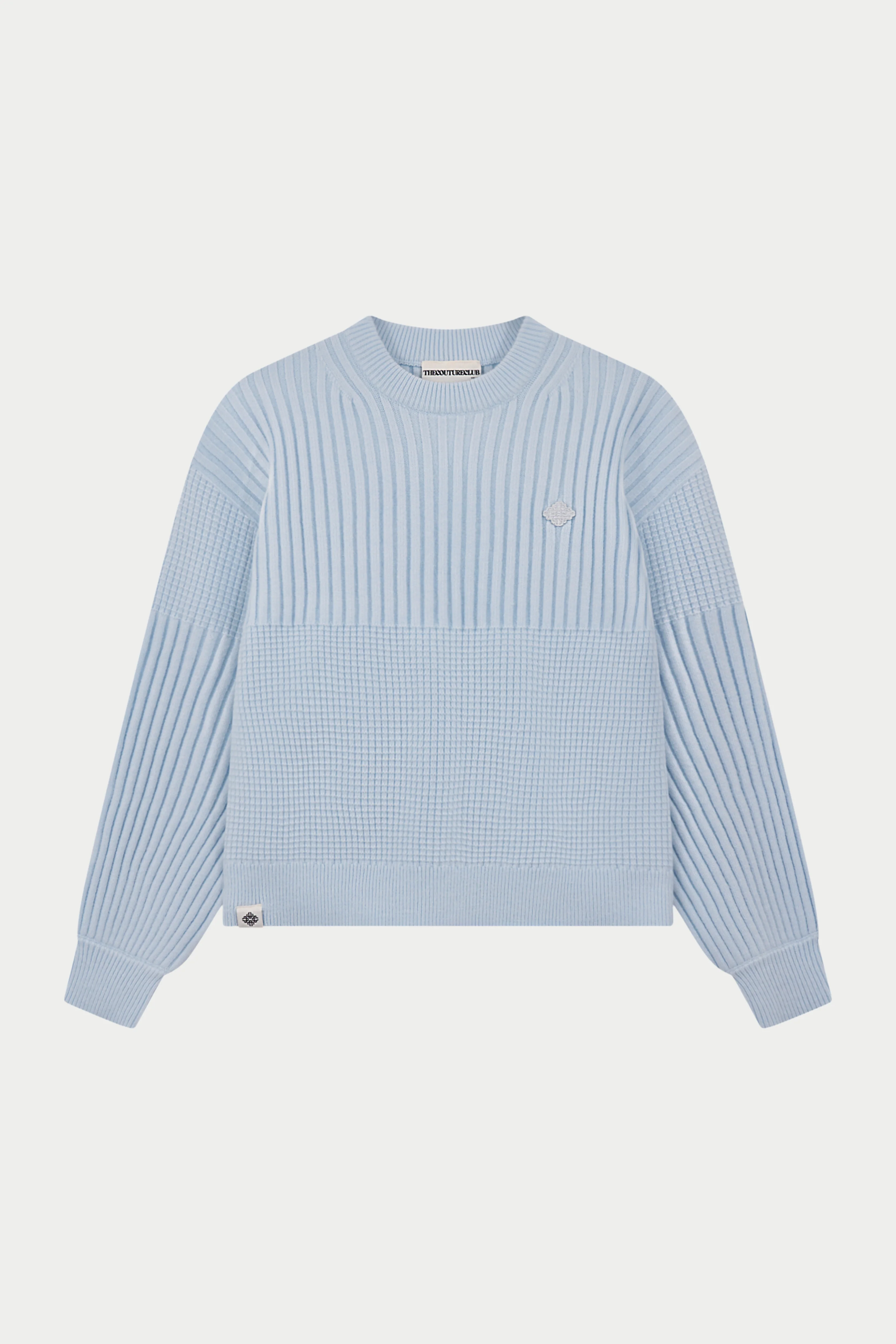 CONTRAST KNIT OVERSIZED CREW - LIGHT BLUE