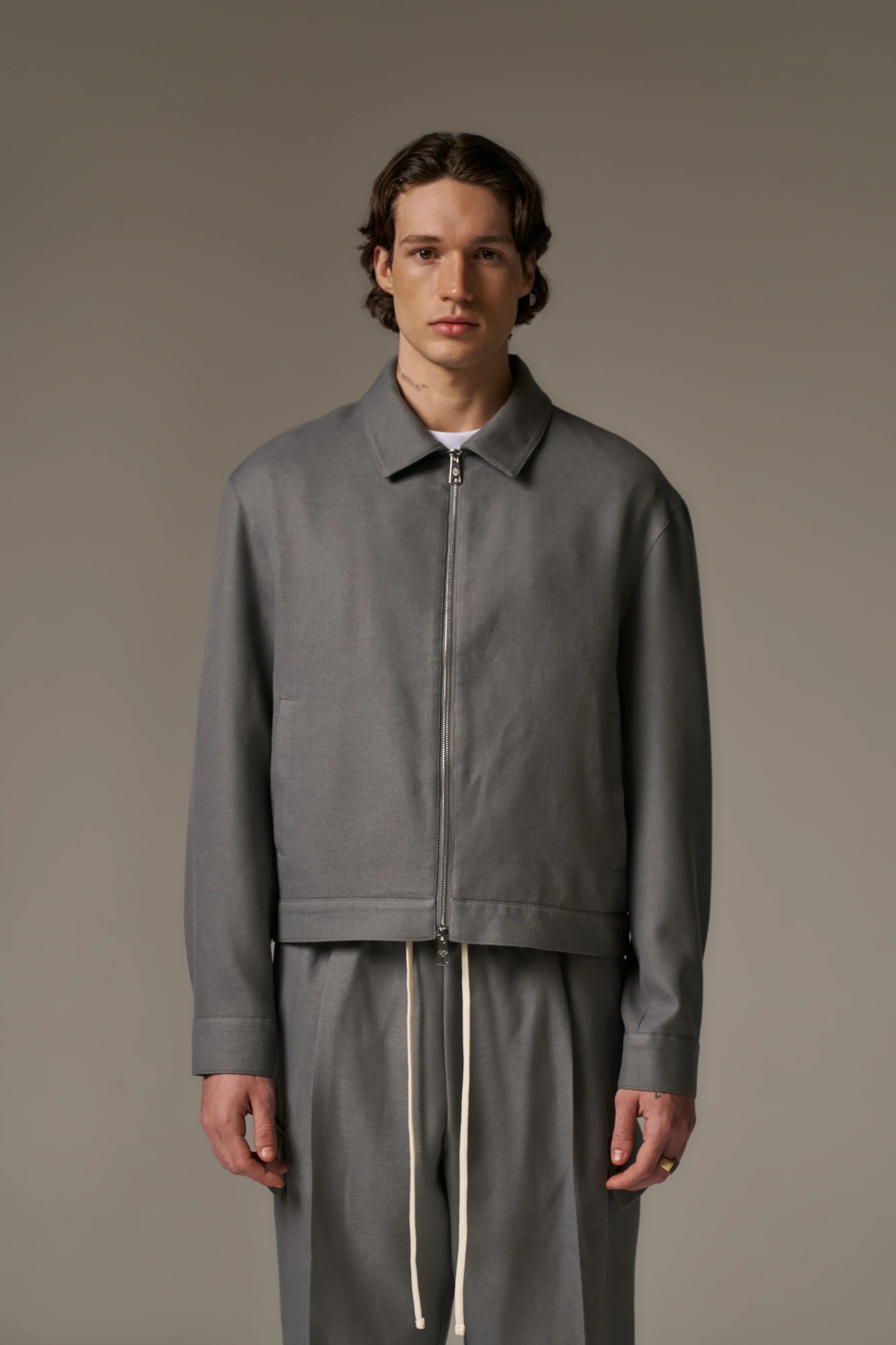 TAILORED WOOL BLEND JACKET - GREY MARL