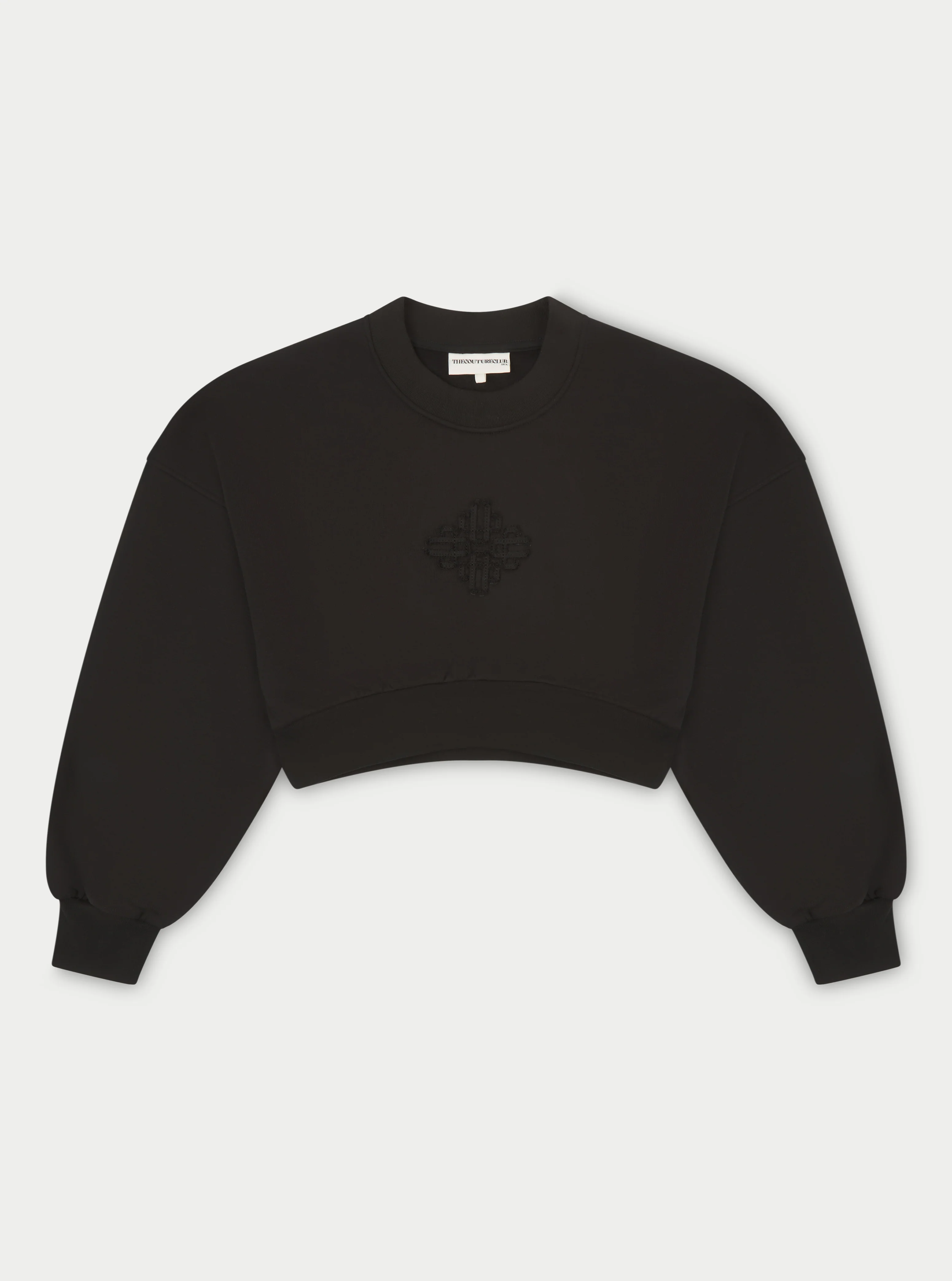 EMBLEM APPLIQUE CROP SWEATSHIRT - BLACK