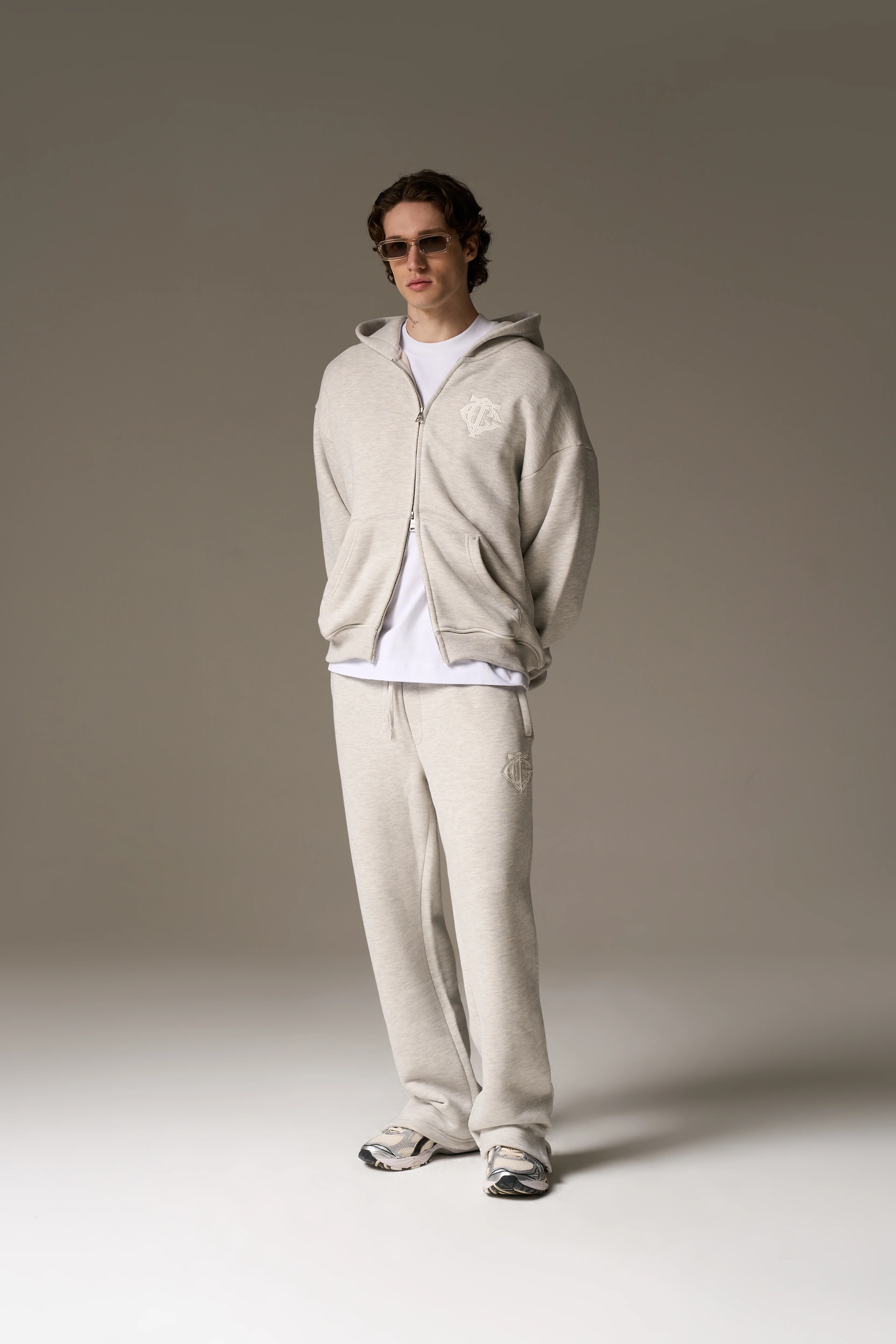 HEAVYWEIGHT MONOGRAM EMBLEM ZIP THROUGH - GREY MARL