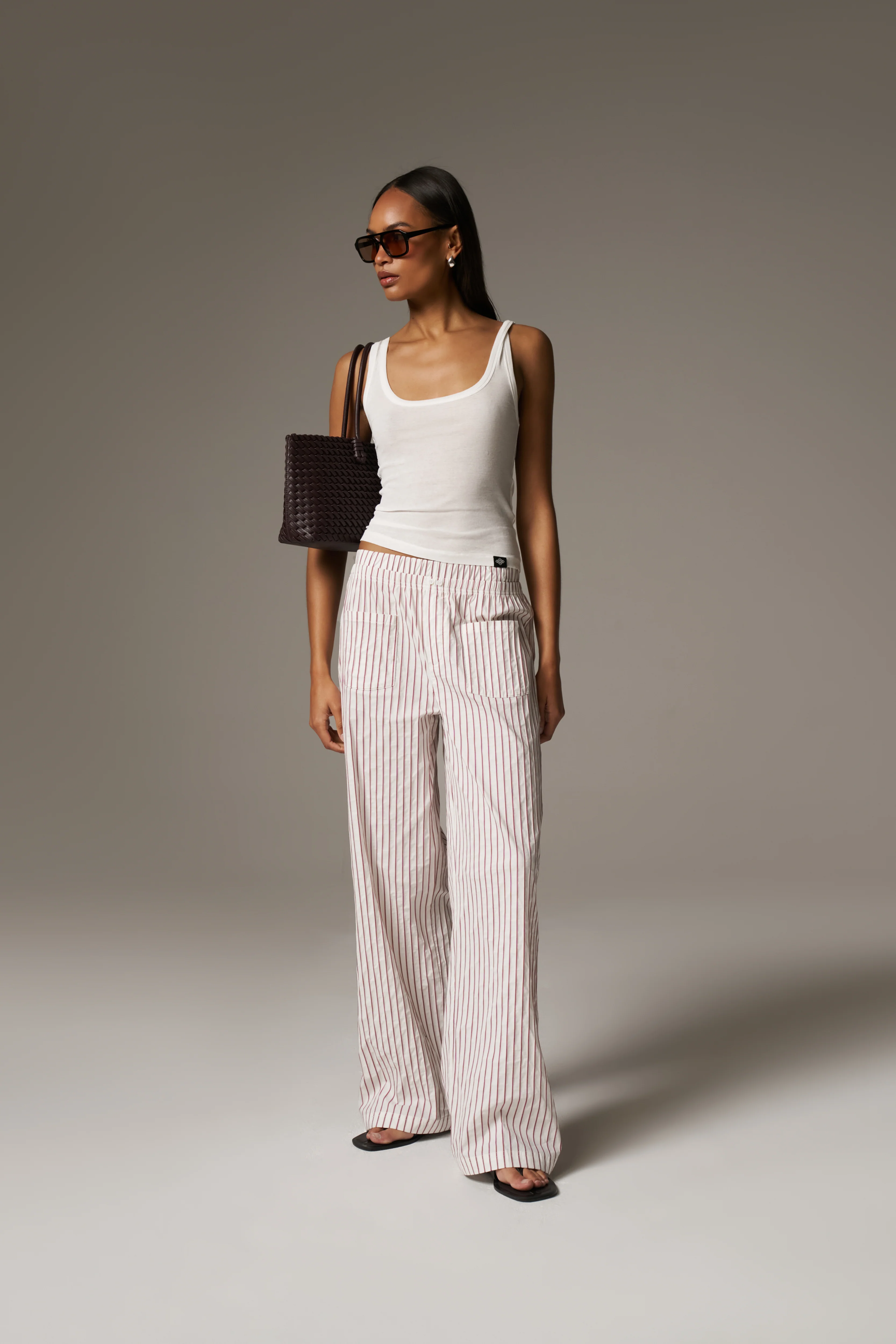 DOUBLE WAISTBAND STRIPE TROUSERS - BURGUNDY