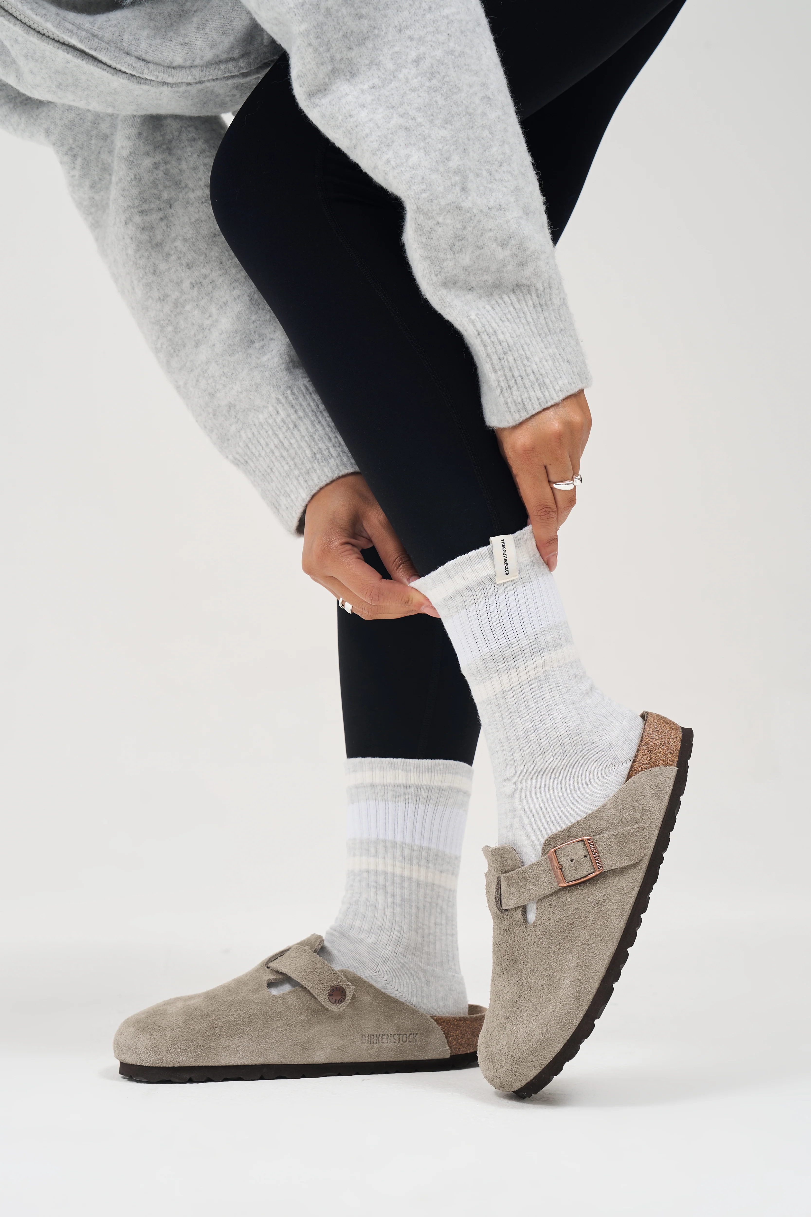 STRIPED BRANDED LABEL SOCK - GREY MARL