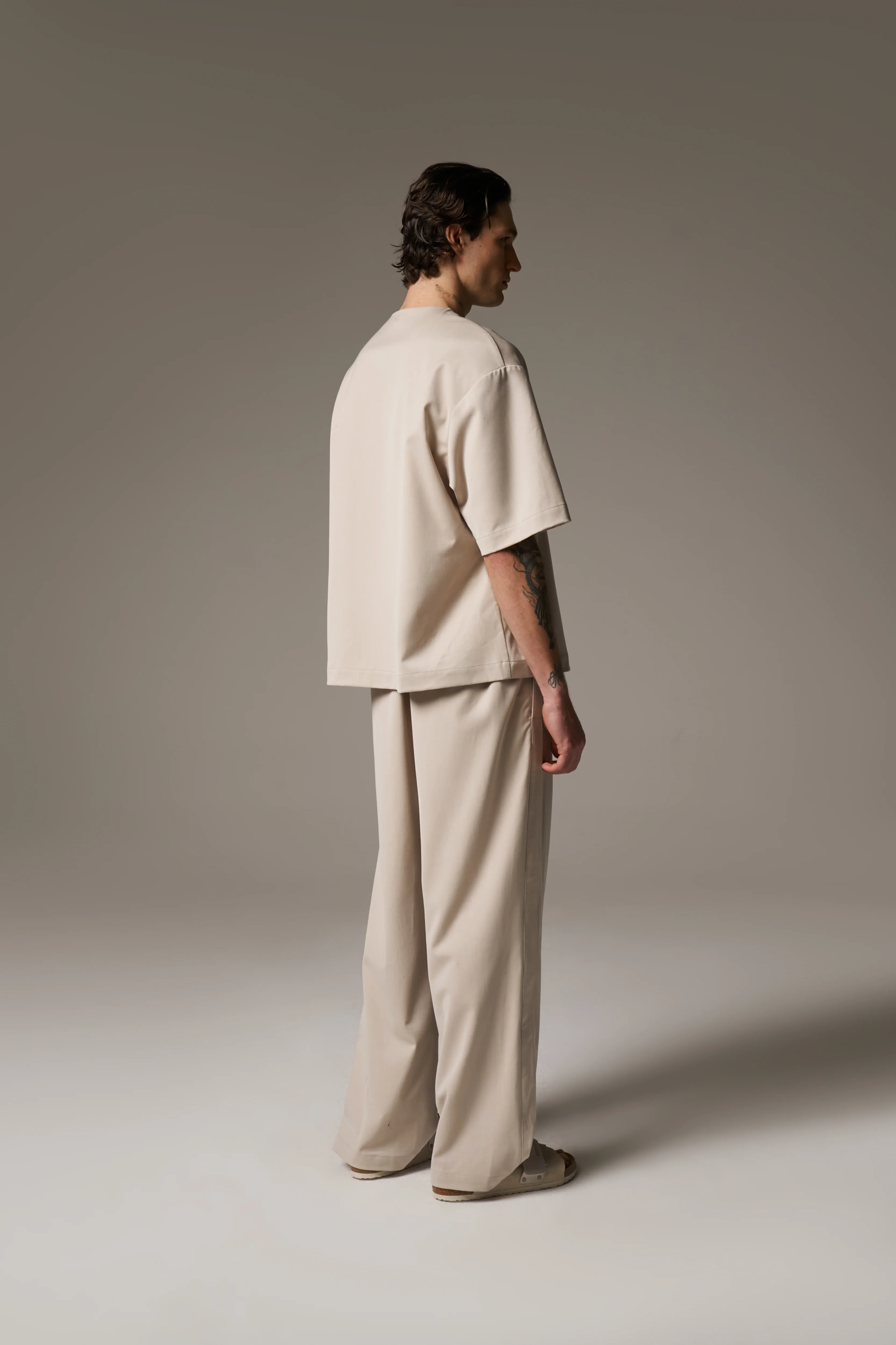 SMART TIE BELTED TROUSERS - STONE