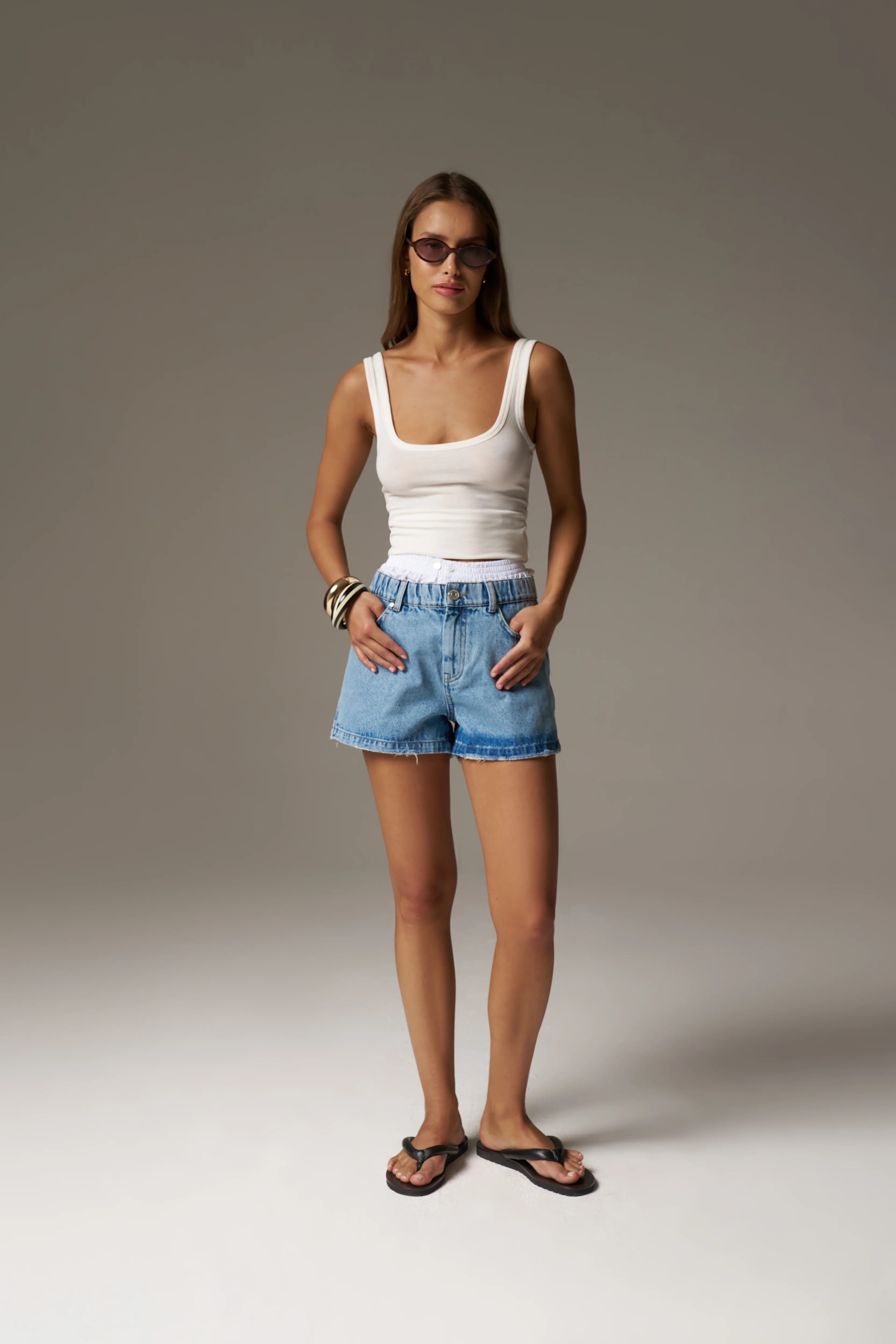BOXER WAISTBAND DENIM SHORTS - LIGHT BLUE WASH