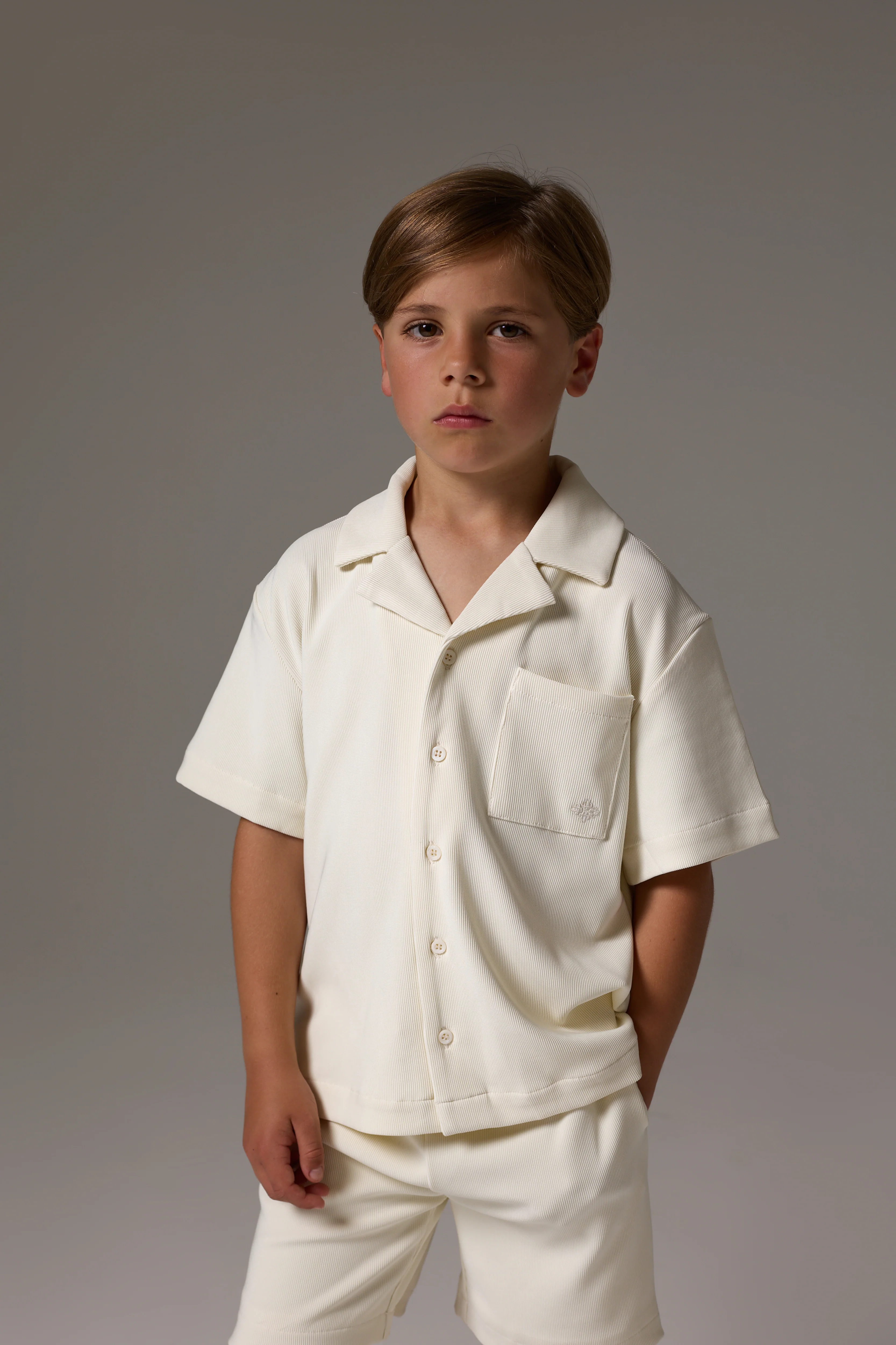 JUNIOR RIB BUTTON THROUGH SHIRT - STONE