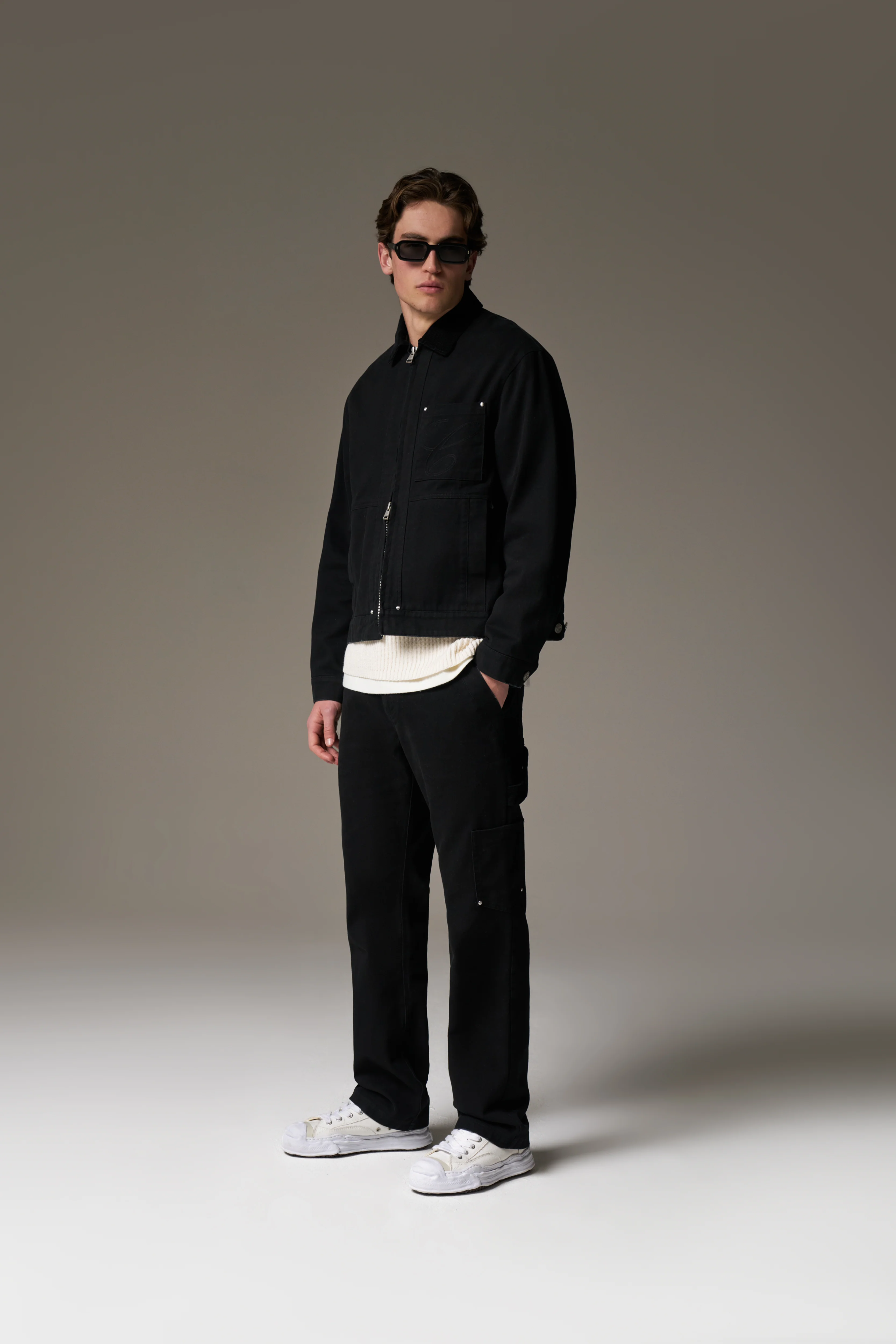 TWILL DOUBLE PATCH TROUSER - WASHED BLACK