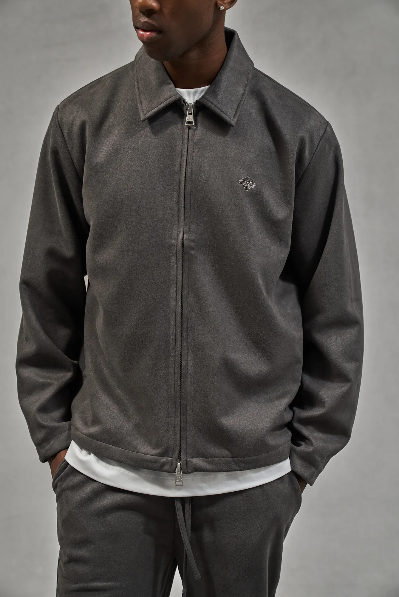 FAUX SUEDE WORKER JACKET - CHARCOAL