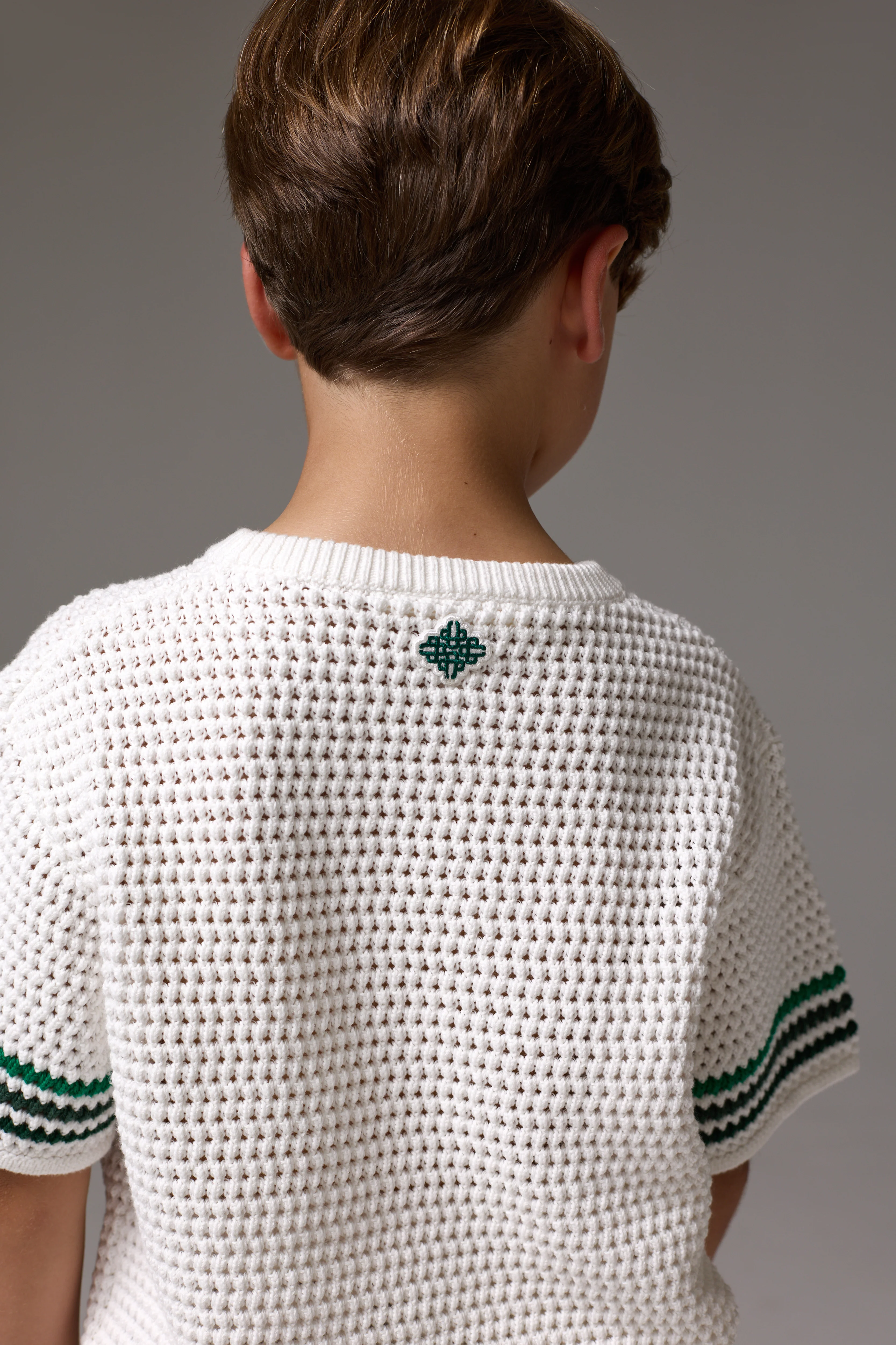 JUNIOR STRIPE CROCHET KNIT T-SHIRT - WHITE