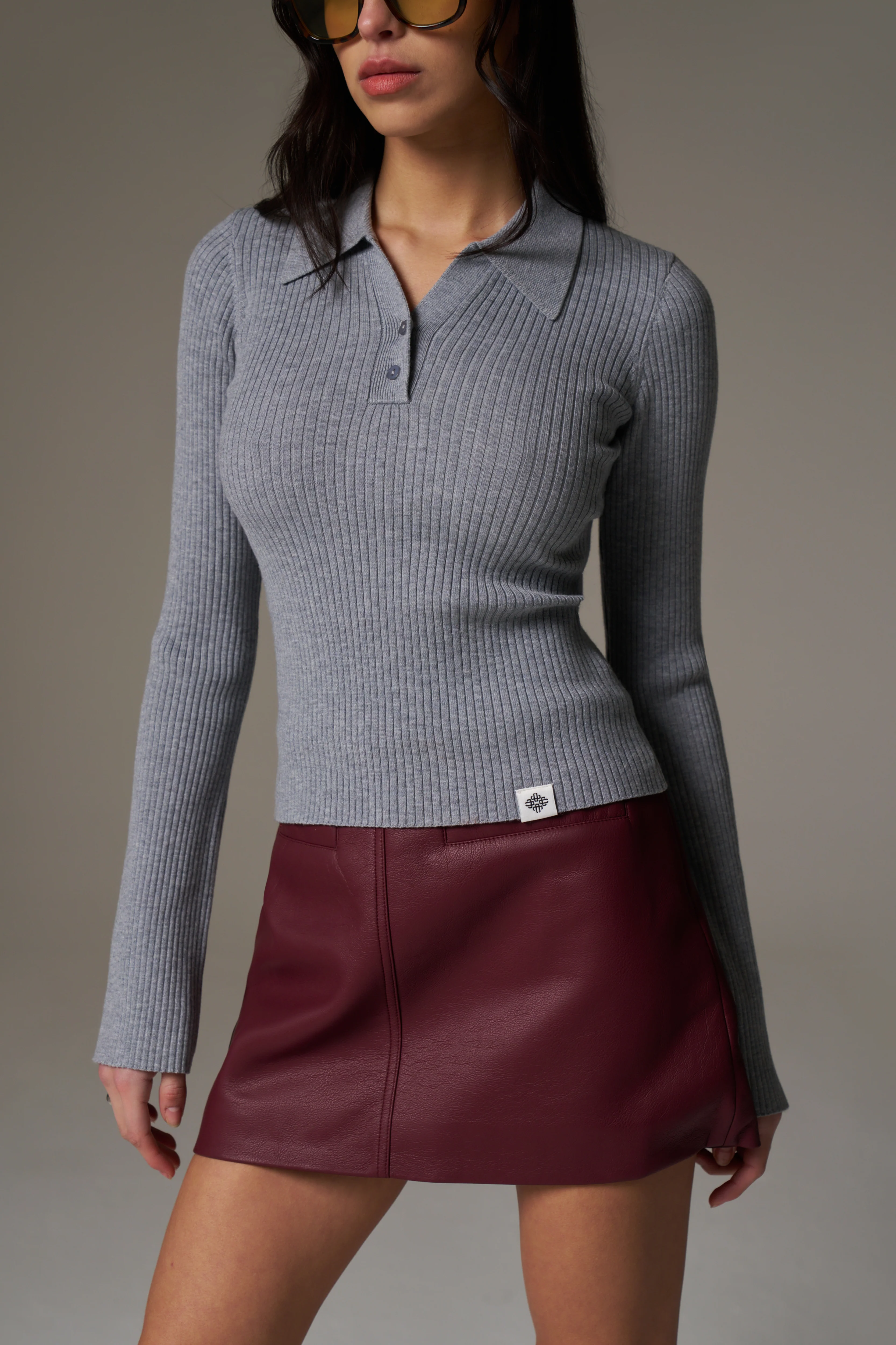 FAUX LEATHER MINI SKIRT - BURGUNDY