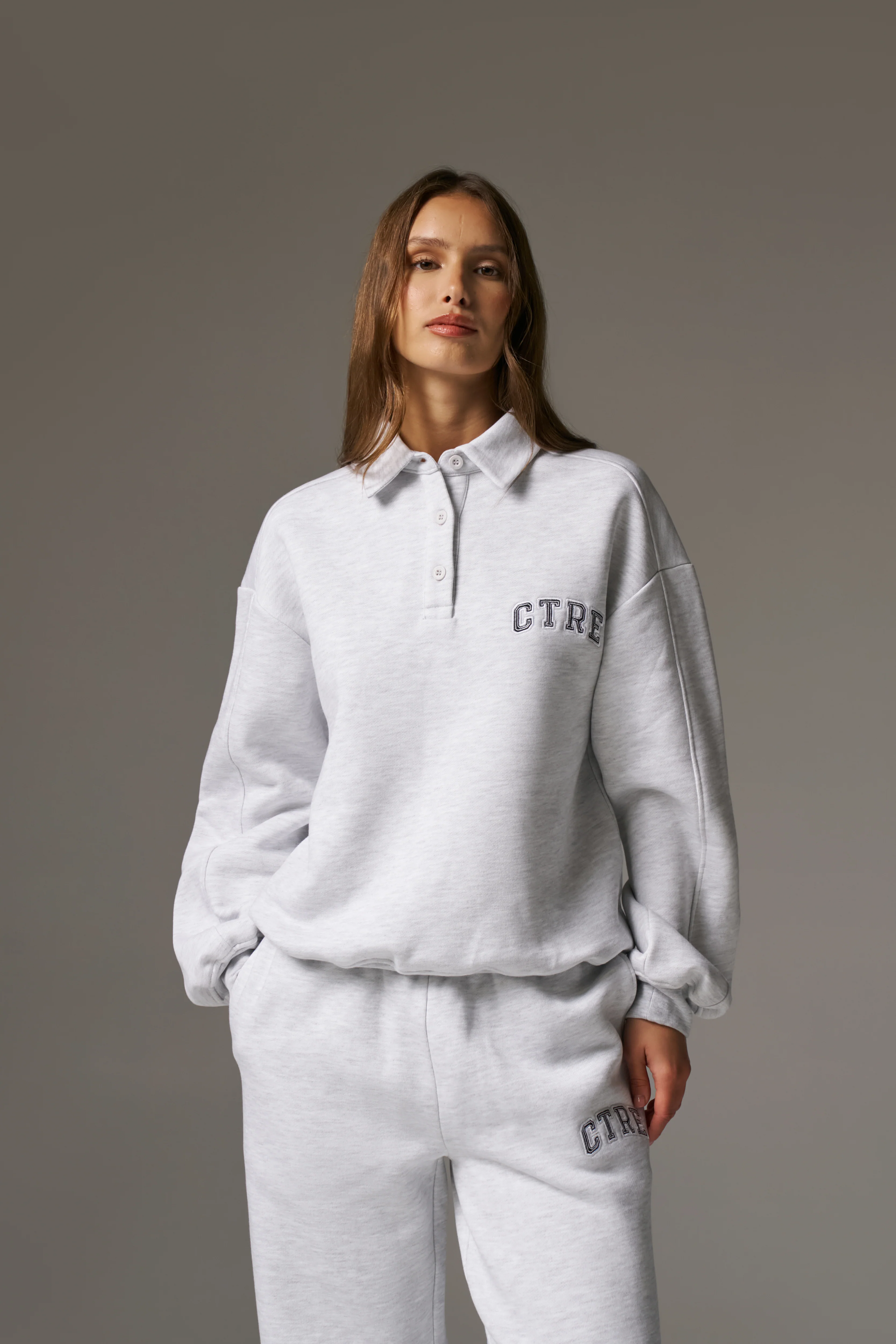 CTRE BUTTON THROUGH POLO - GREY MARL