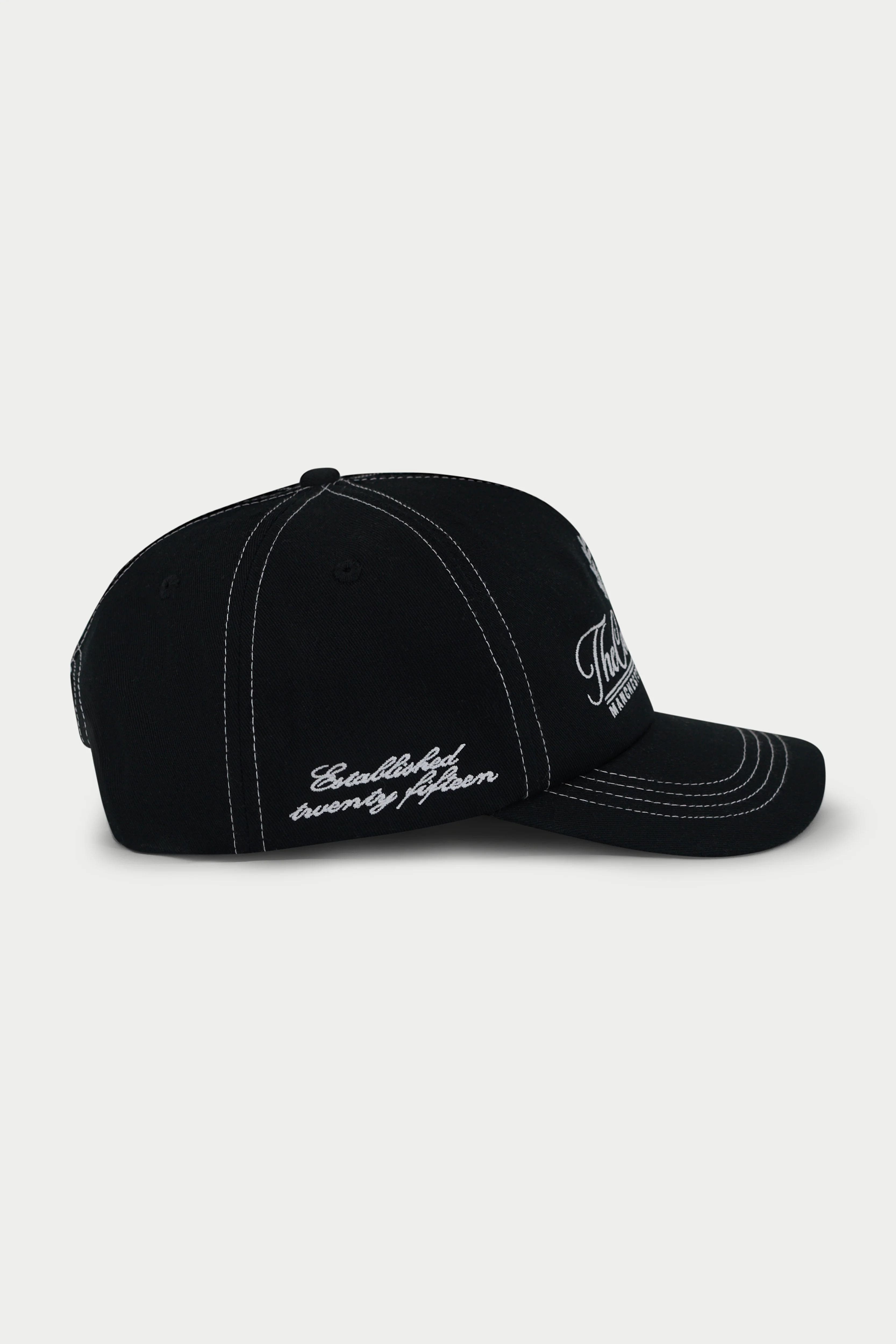 CONTRAST STITCH LAUREL EMBROIDERY CAP - BLACK