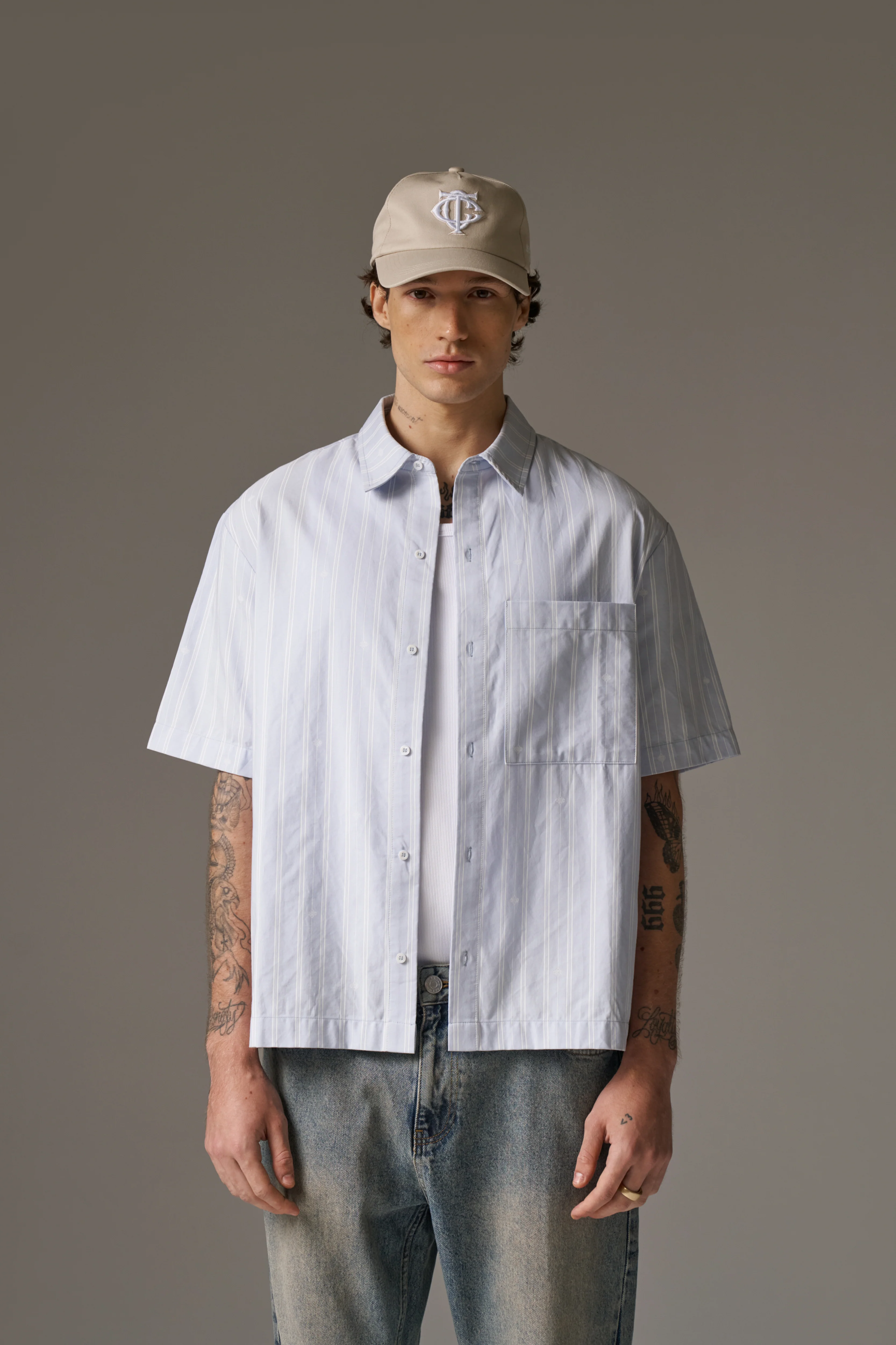 EMBLEM STRIPE SHIRT - BLUE