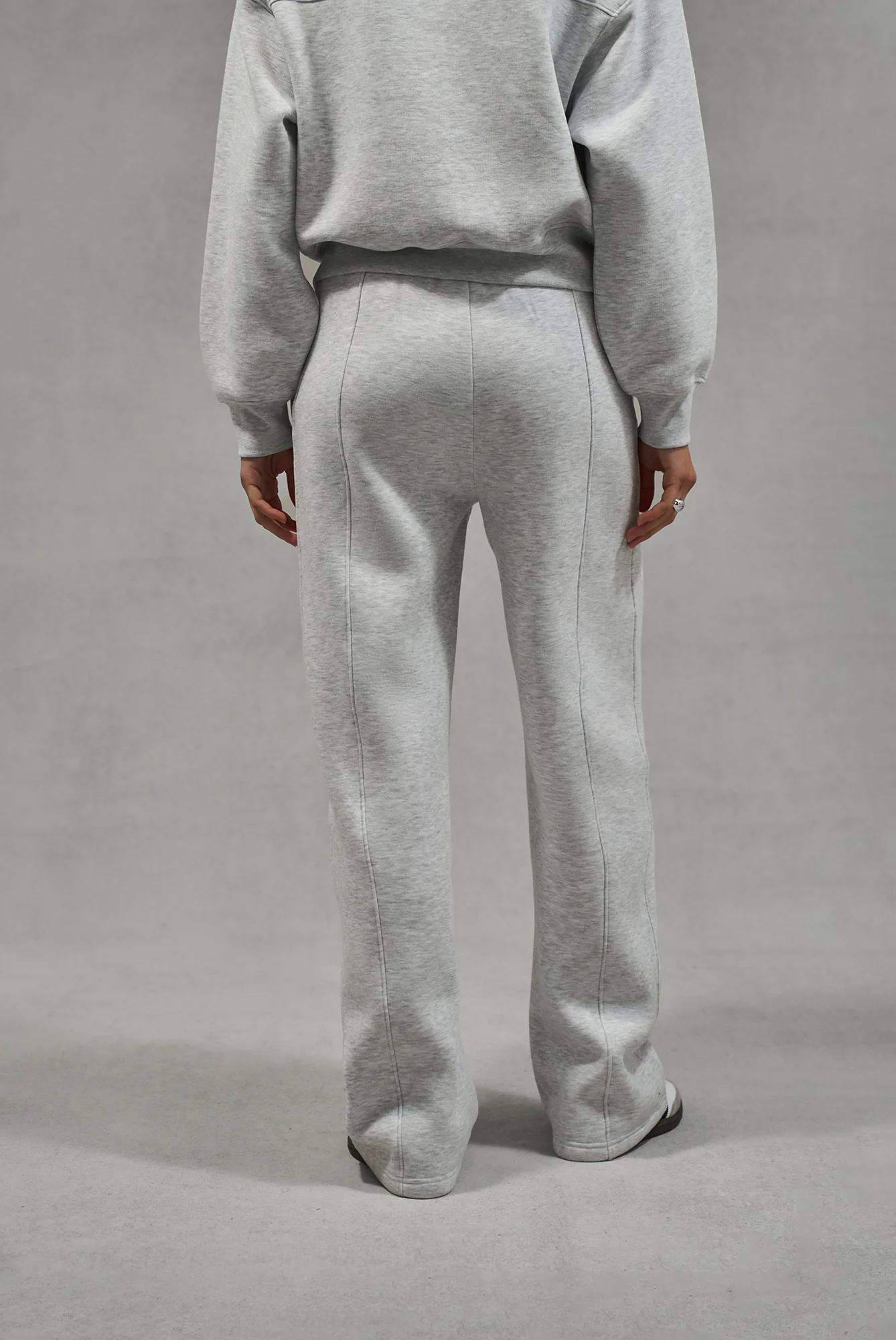 SEAM DETAIL CROSSOVER WAISTBAND JOGGERS - GREY MARL