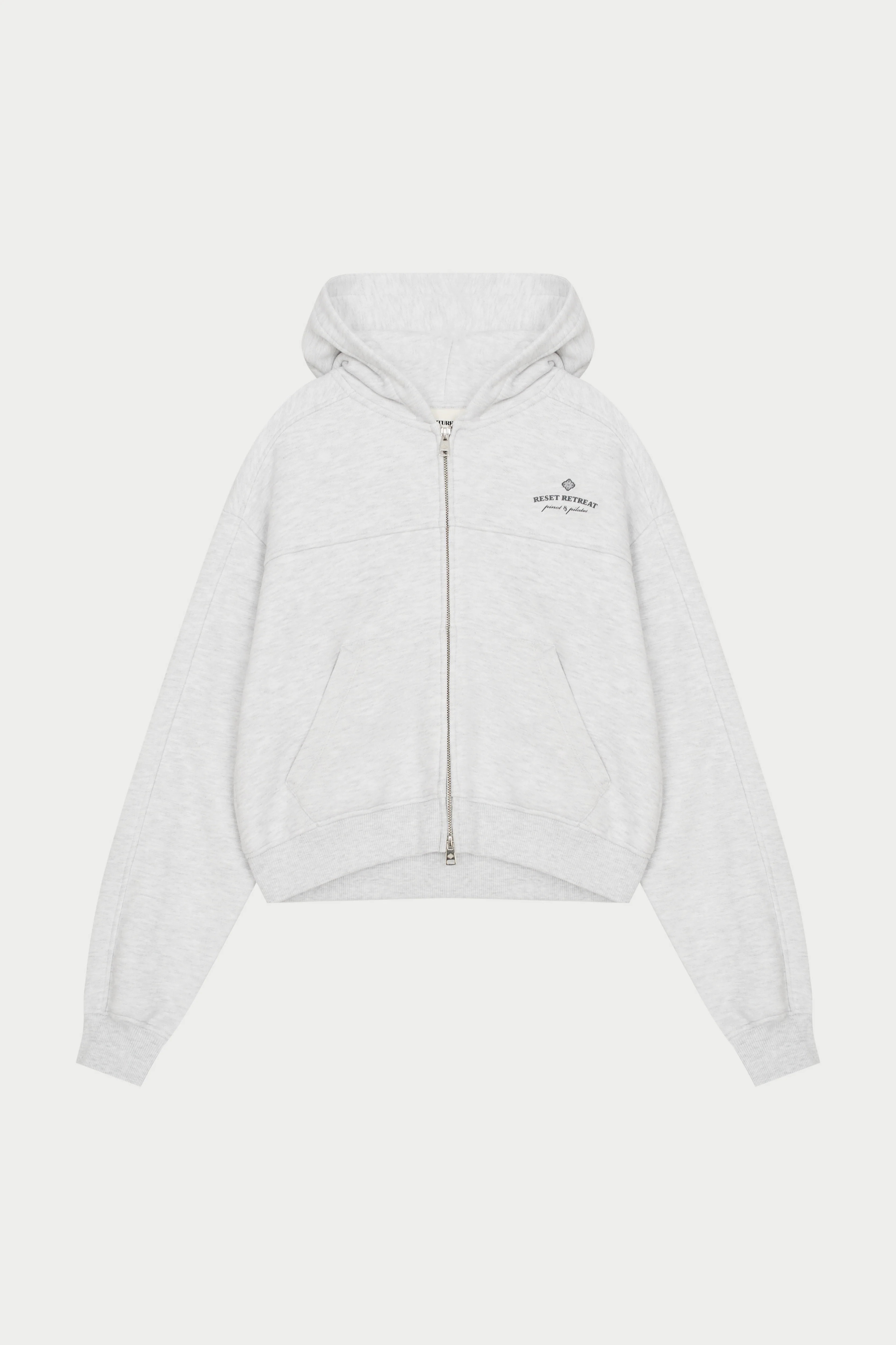 PILATES & PINOT ZIP THROUGH CROPPED HOODIE - GREY MARL
