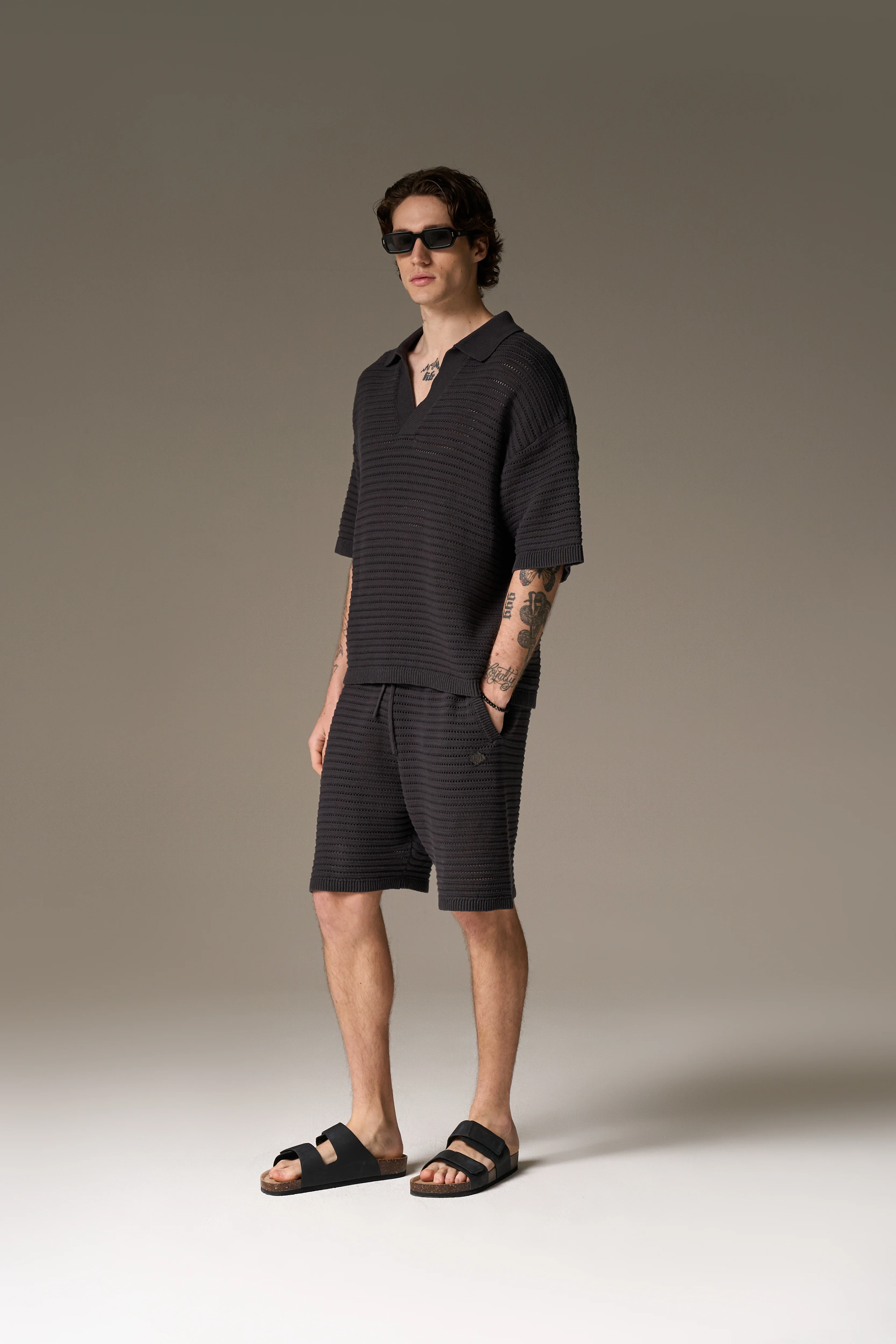 KNITTED POLO SHIRT - CHARCOAL