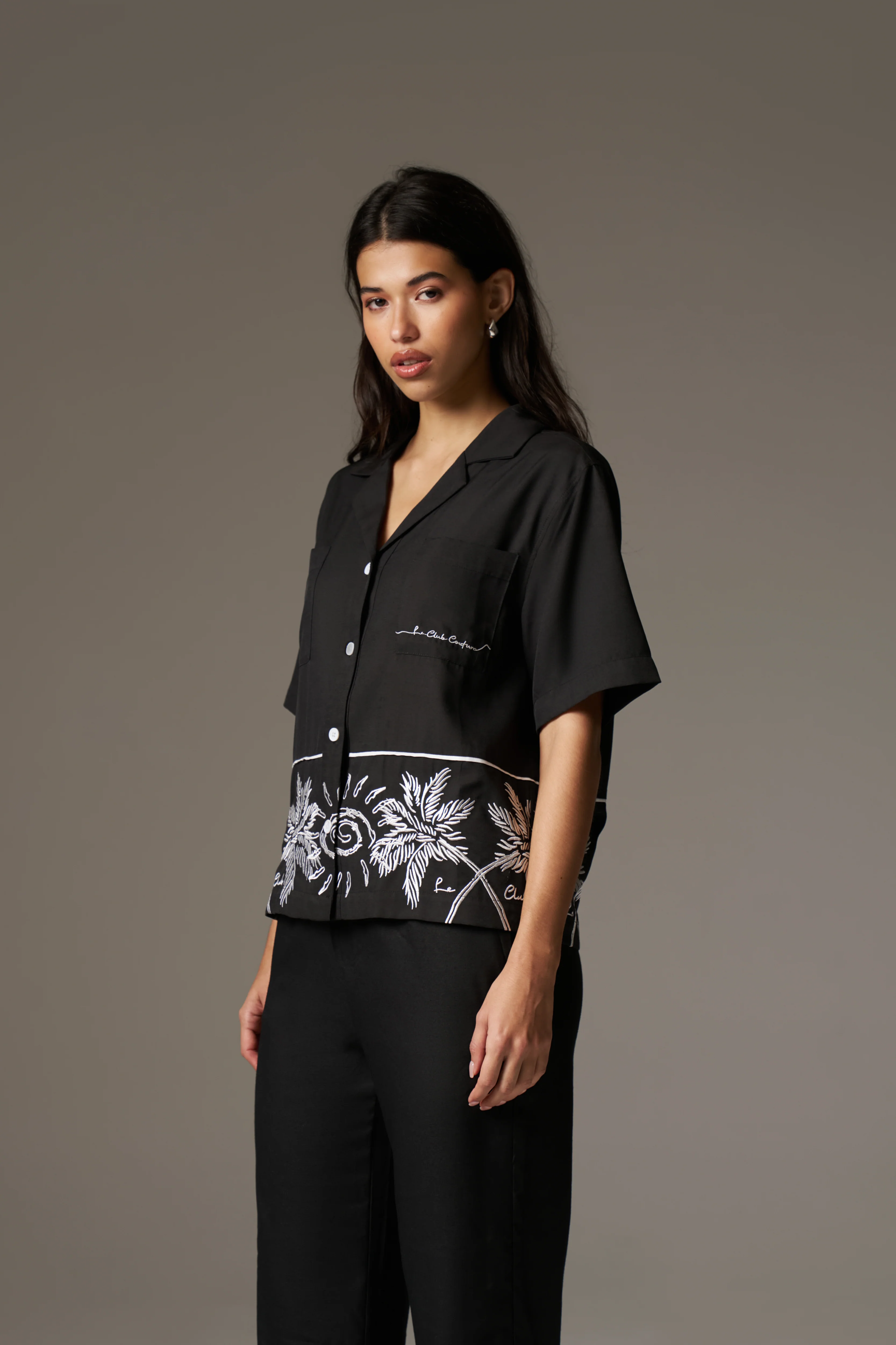 PALM EMBROIDERY SHIRT - BLACK