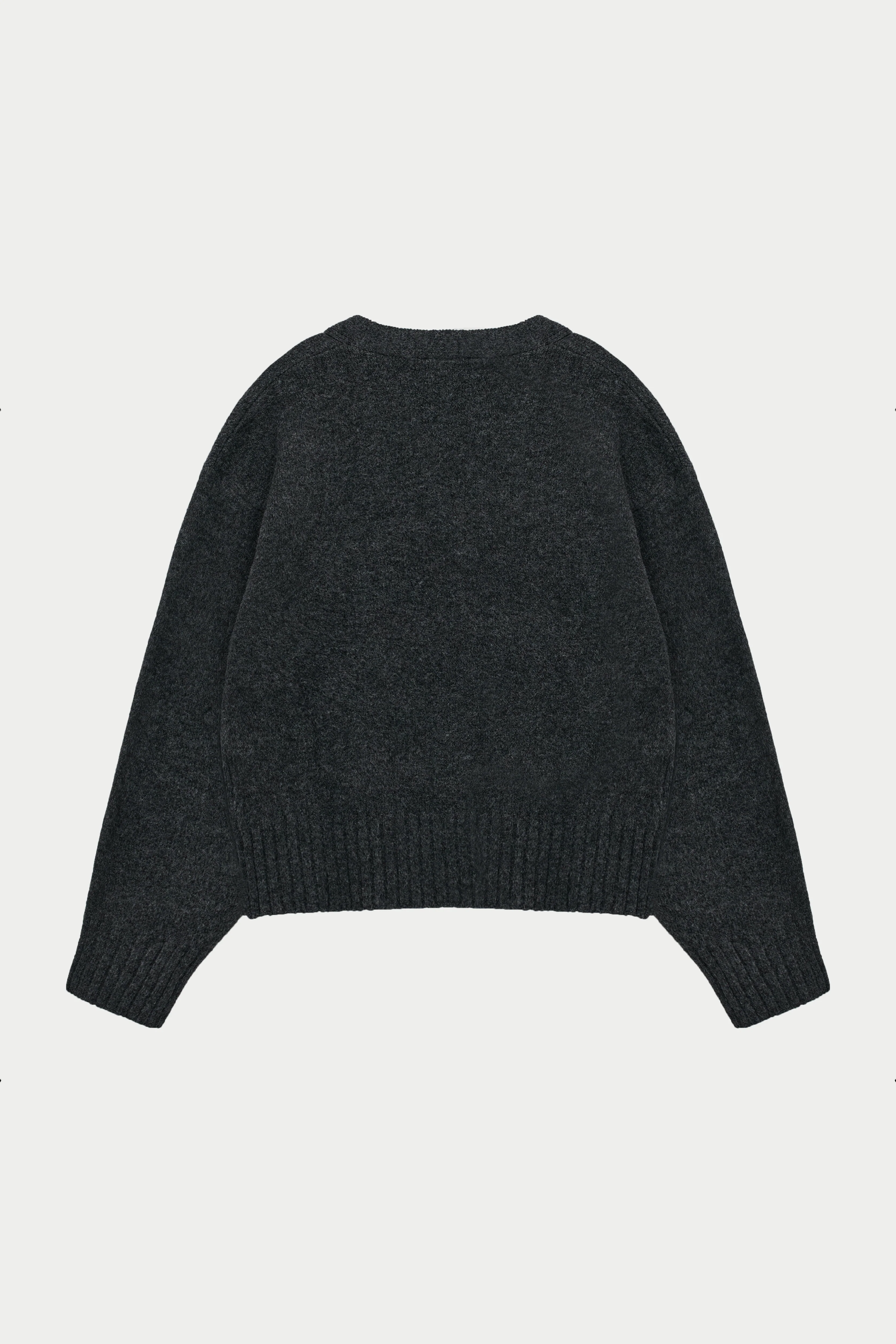 FLUFFY KNIT EMBLEM EMBROIDERED CARDIGAN - CHARCOAL