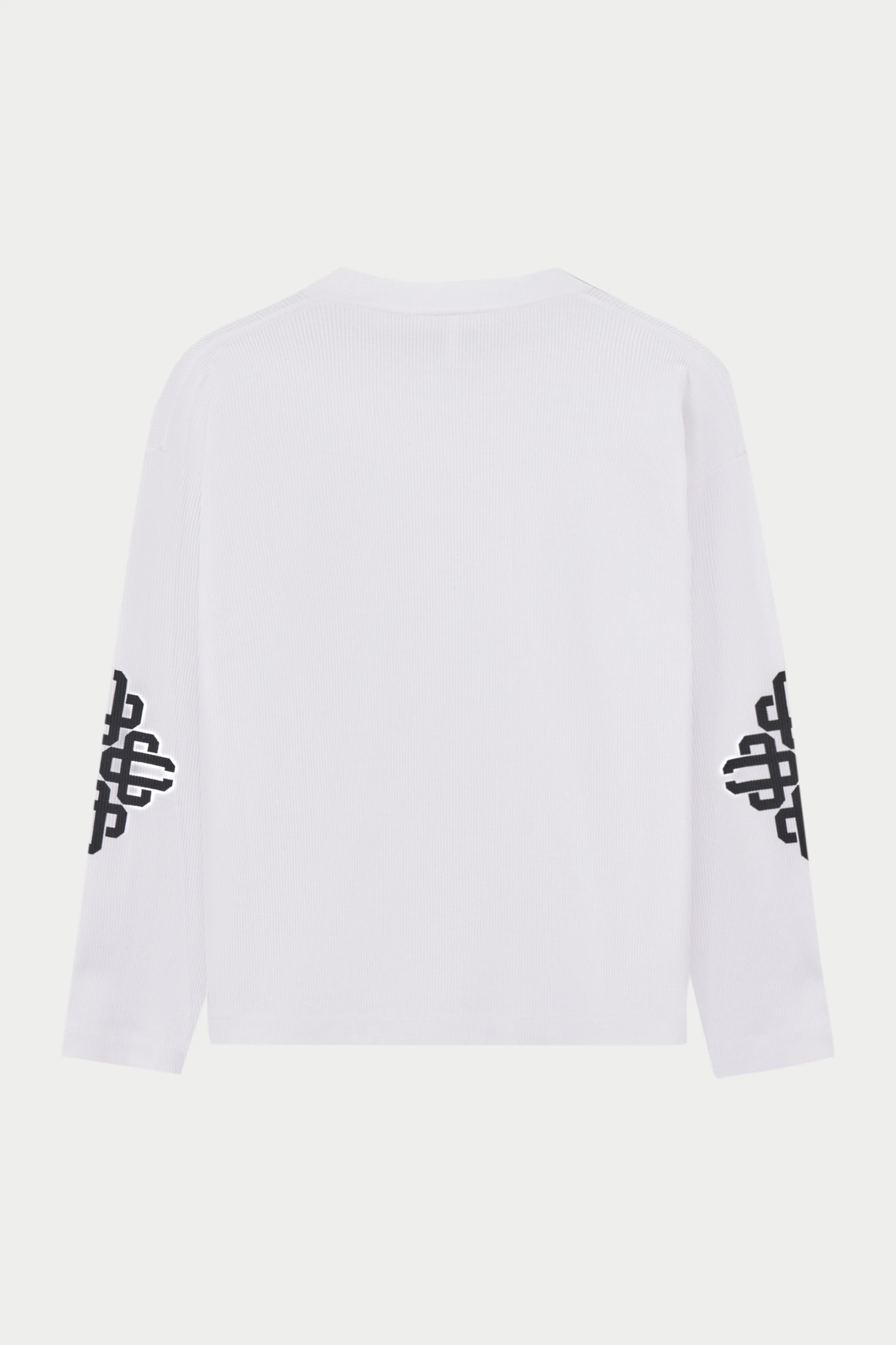 EMBLEM WAFFLE LONG SLEEVE T-SHIRT - WHITE